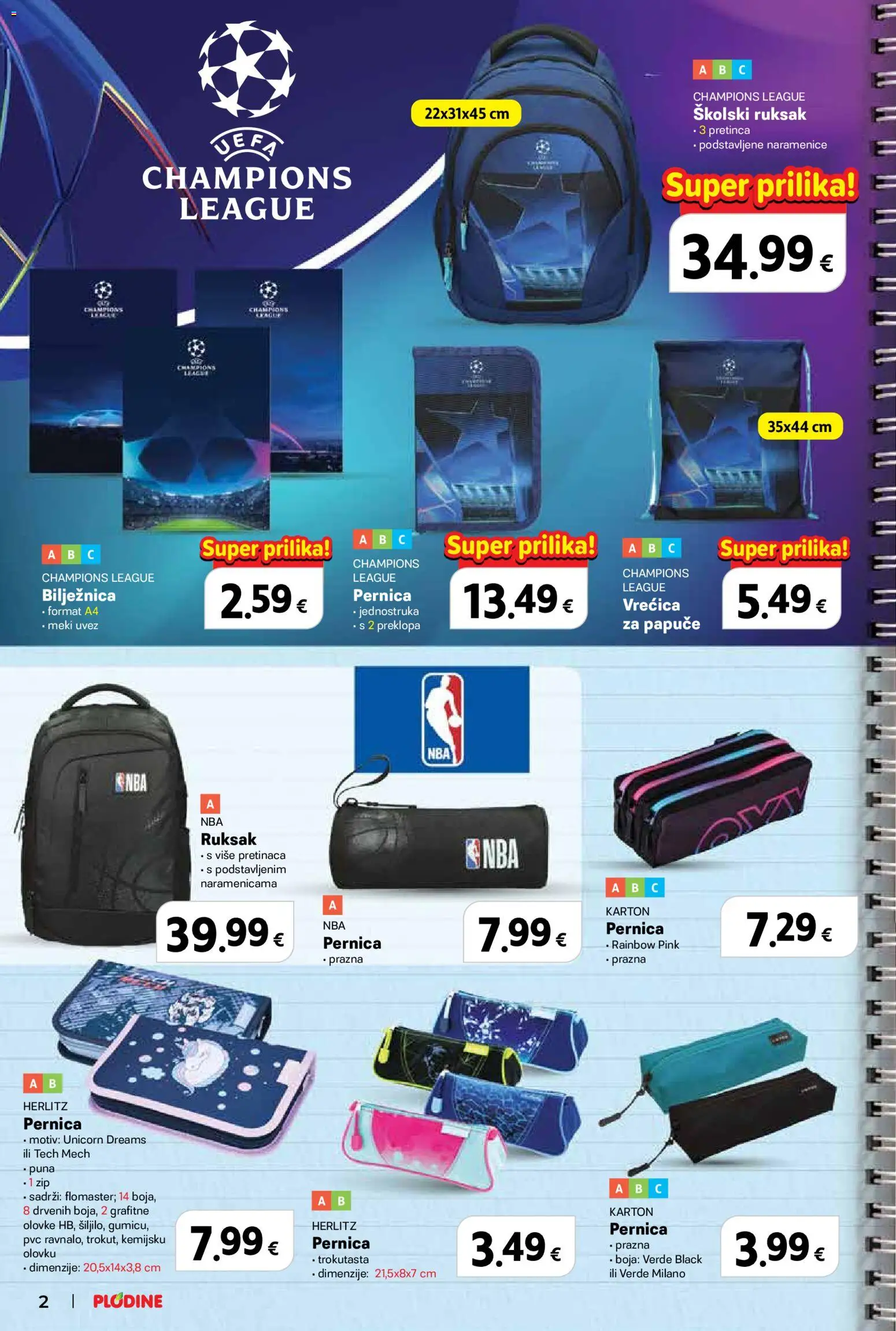 Plodine katalog | vrijedi od 13.08.2026 | Stranica: 2 | Proizvodi: Pernica, Čaše, Ruksak, Grafitne olovke