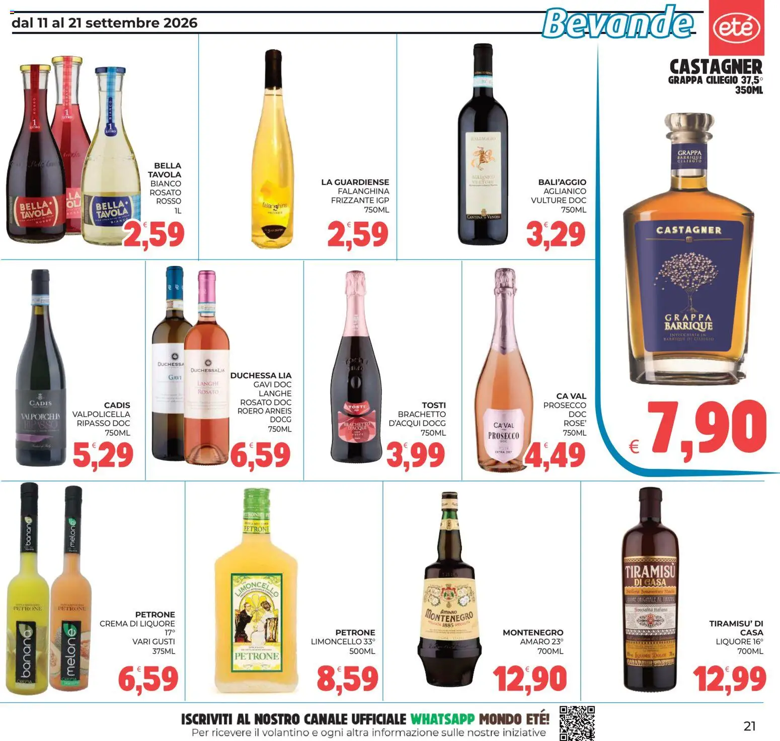 Volantino Eté del 11/09/2026 | Pagina: 21 | Prodotti: Prosecco, Tiramisù, Limoncello, Amaro