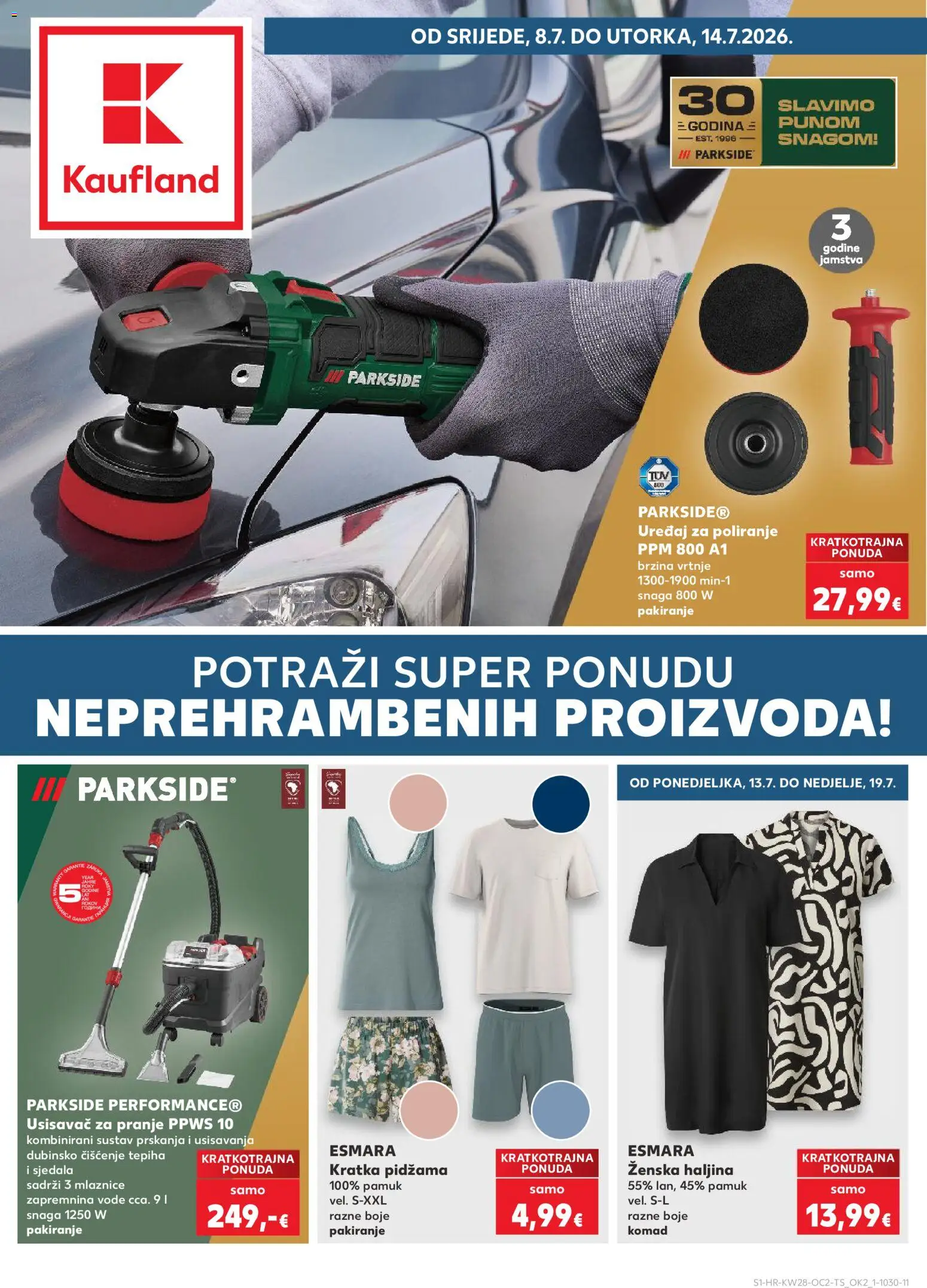 Kaufland katalog | vrijedi od 08.07.2026 | Stranica: 1 | Proizvodi: Usisavač, Pidžama, Haljina, Parkside