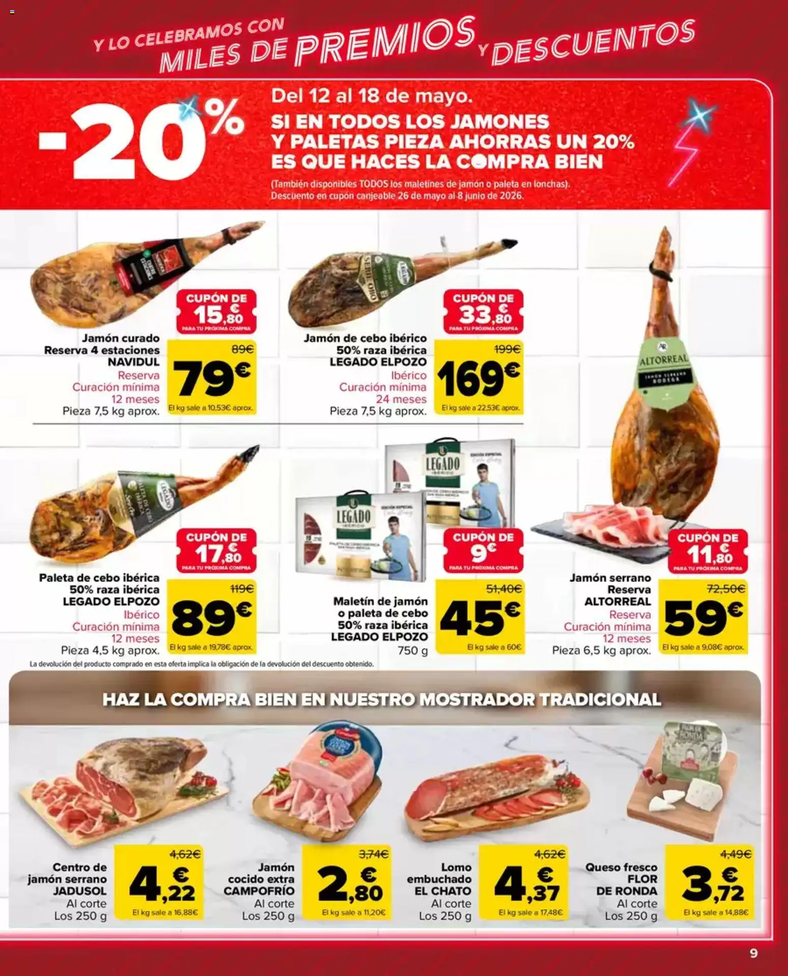 Carrefour Market folleto │ válido desde el 12.05.2026 | Página: 9 | Productos: Jamón serrano, Queso, Jamón ibérico, Jamón