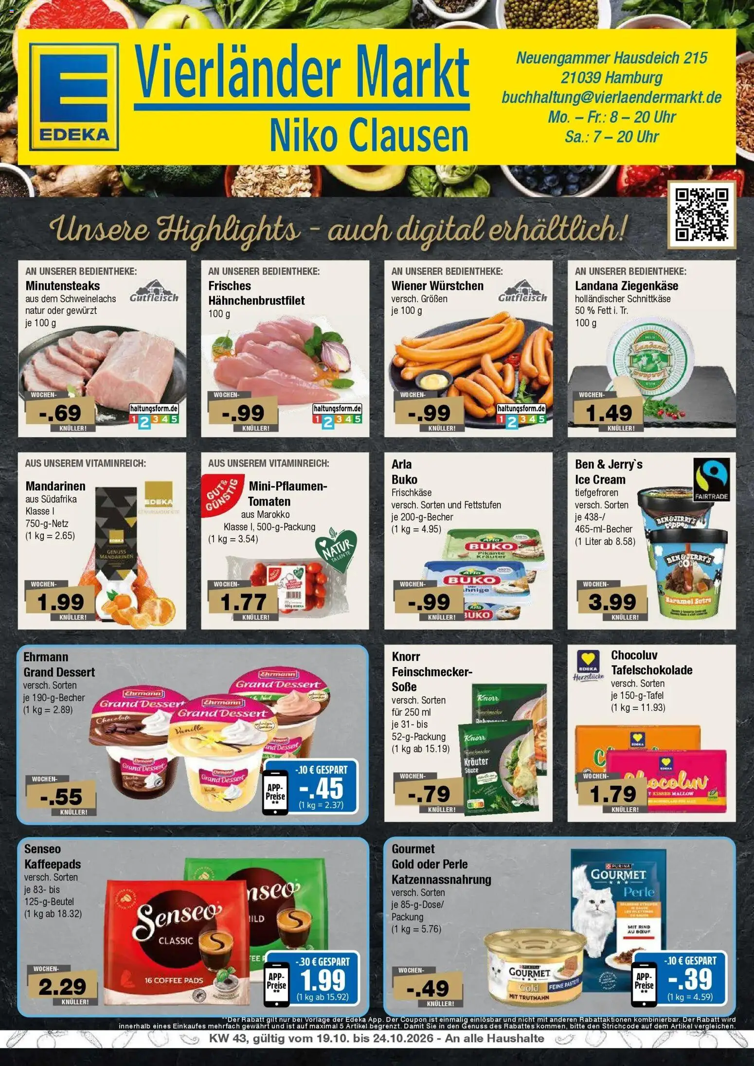 Edeka Prospekt Hamburg (ab 19.10.2026) » Angebote Online | Seite: 1 | Produkte: Ziegenkäse, Mandarinen, Knorr, Uhr