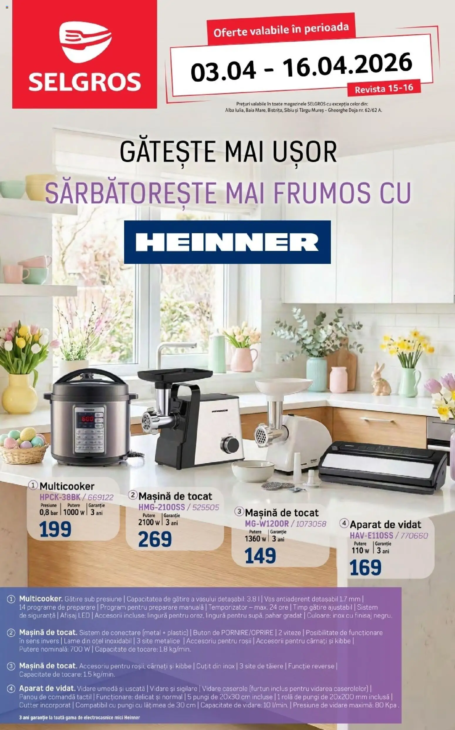 Noul catalog Selgros – valabil de la 03.04.2026 | Pagină: 1 | Produse: Mașină de tocat, Cutter, Mici, Cârnați