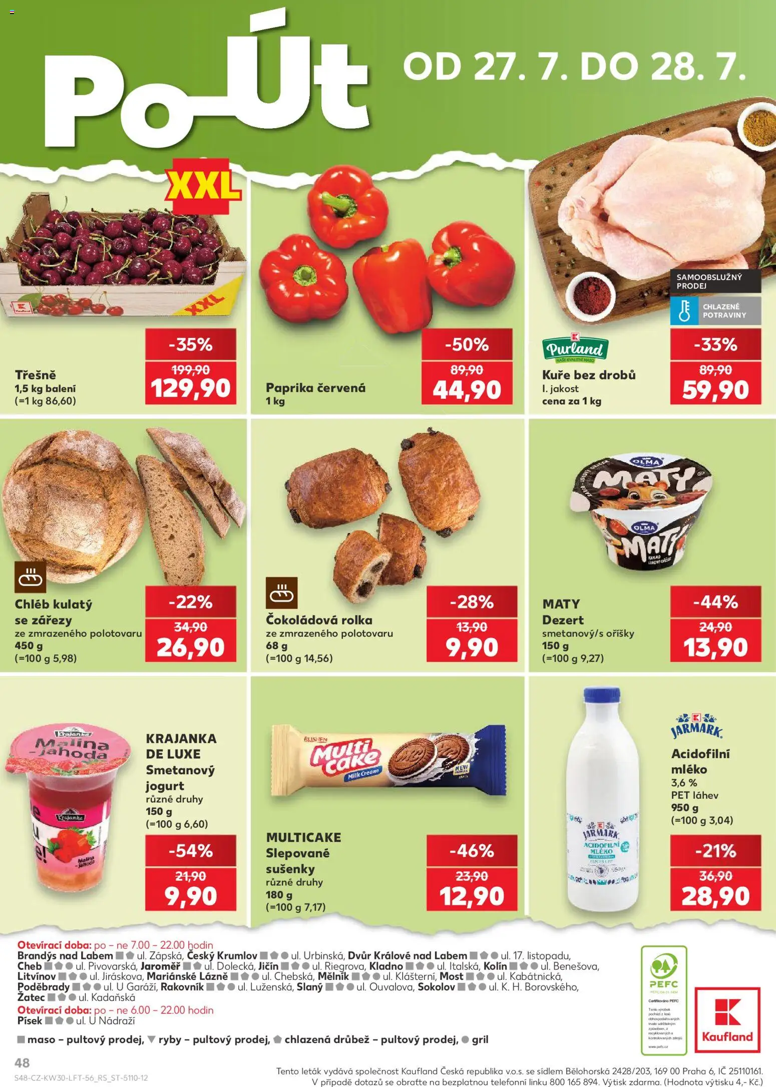 Kaufland leták - Kolín od 22.07.2026 | Strana: 48 | Produkty: Smetanový jogurt, Acidofilní mléko, Potraviny, Kuře