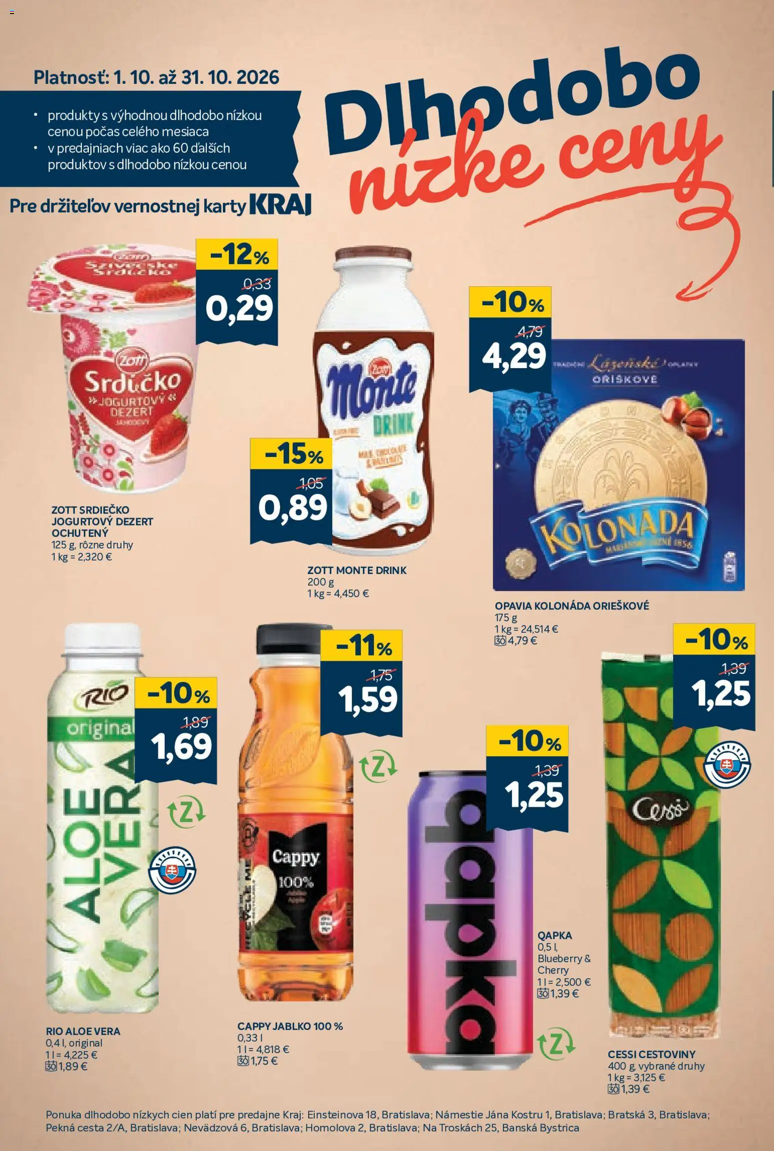 Nové Kraj akcie – leták je platný od 01.10.2026 | Strana: 14 | Produkty: Aloe Vera, Cestoviny, Dezert