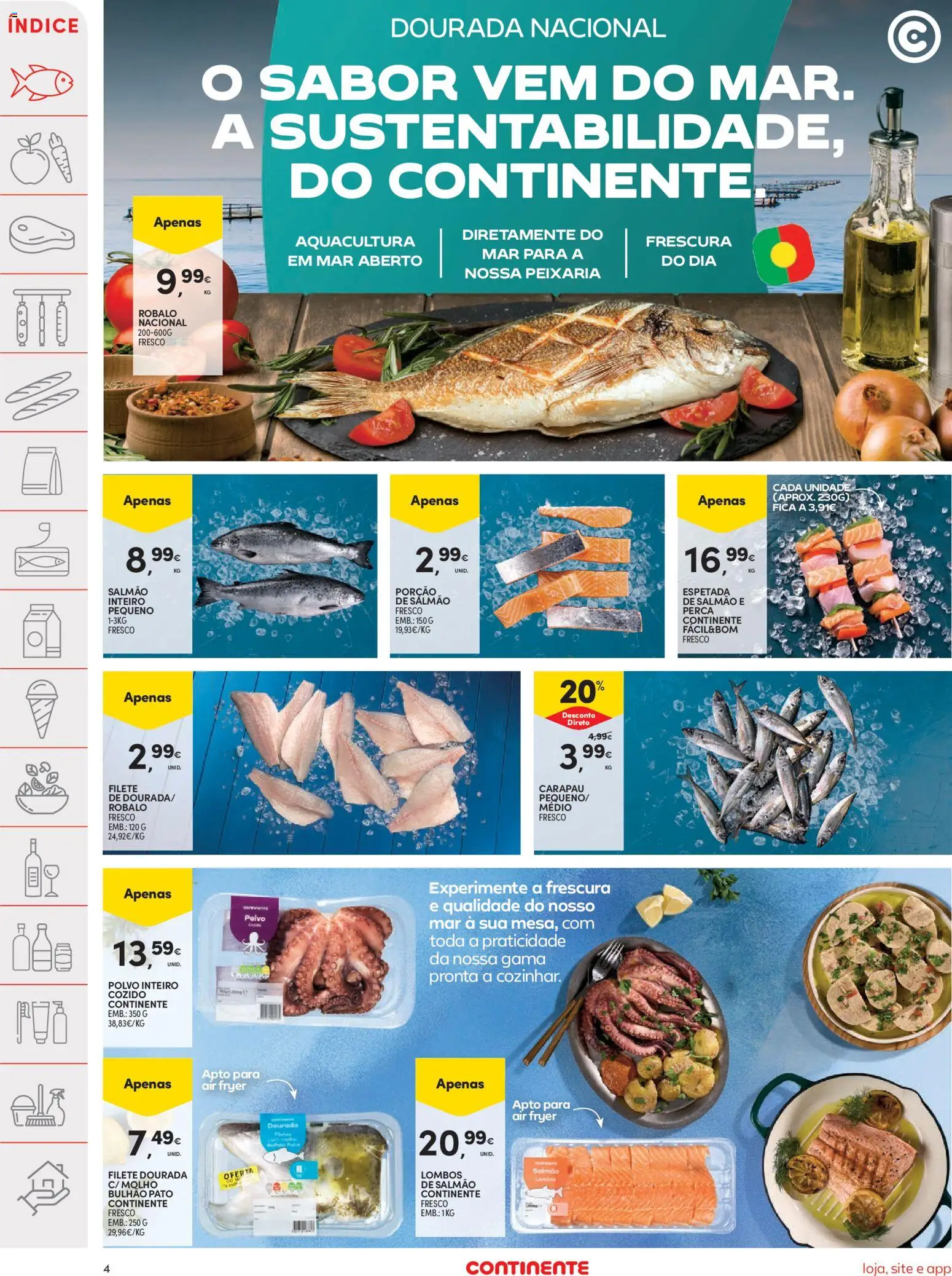 Continente folheto │ válido de 21/07/2026 | Página: 4 | Produtos: Dourada, Air fryer, Polvo, Salmão