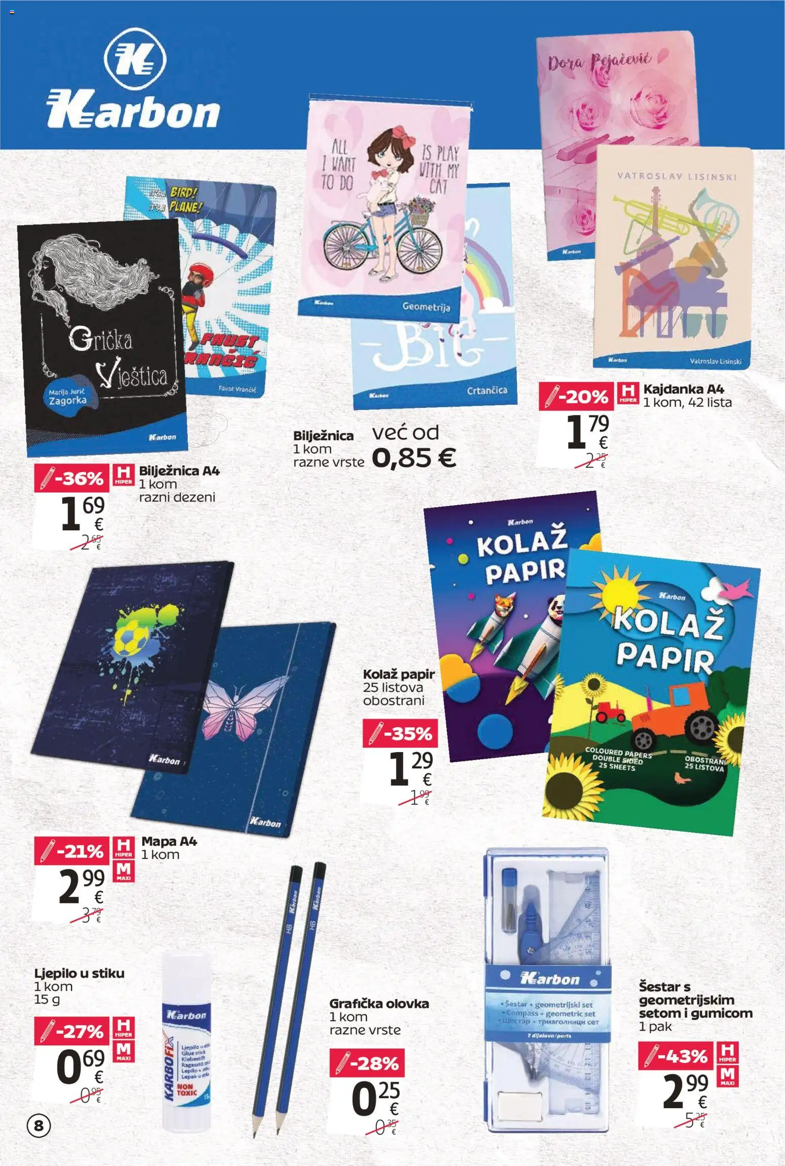Tommy katalog | vrijedi od 20.08.2026 | Stranica: 8 | Proizvodi: Kolaž papir, Šestar, Bilježnica, Ljepilo