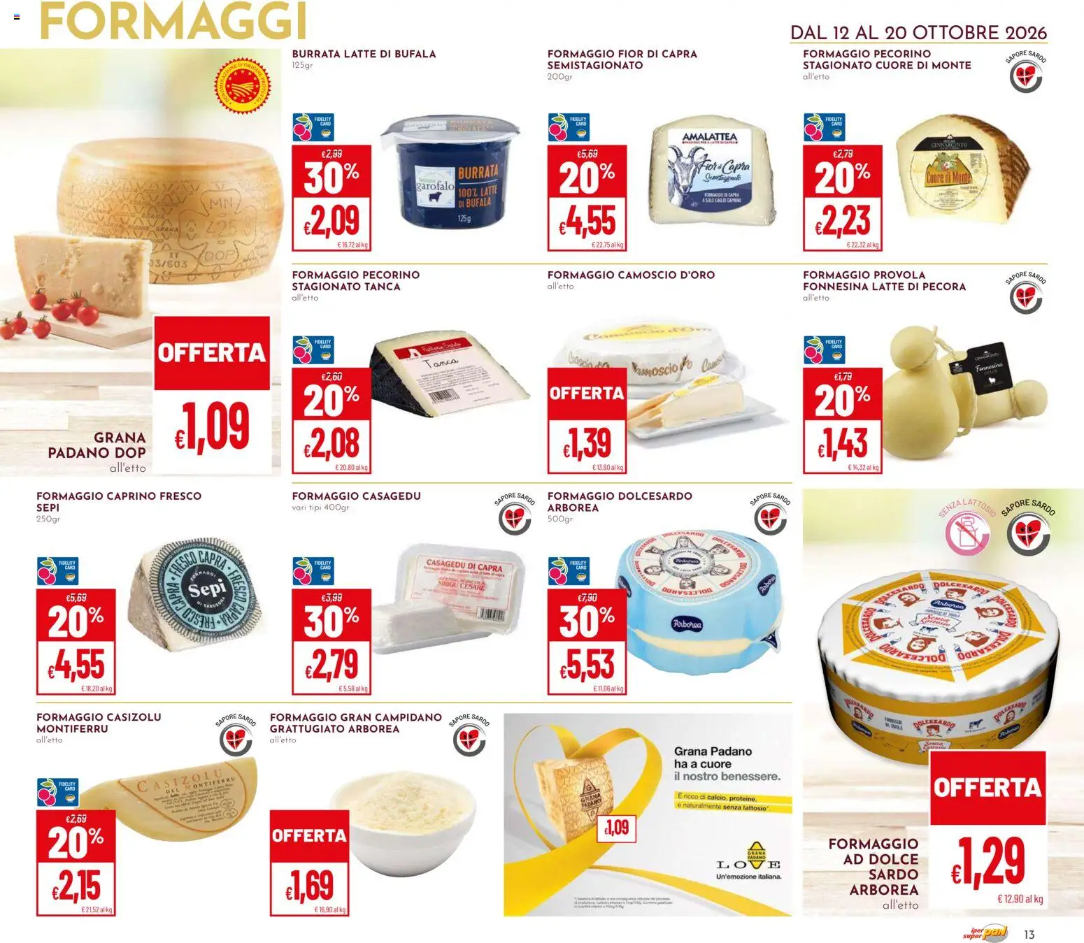 Volantino Pan del 12/10/2026 | Pagina: 13 | Prodotti: Garofalo, Formaggio, Grana Padano, Senza lattosio