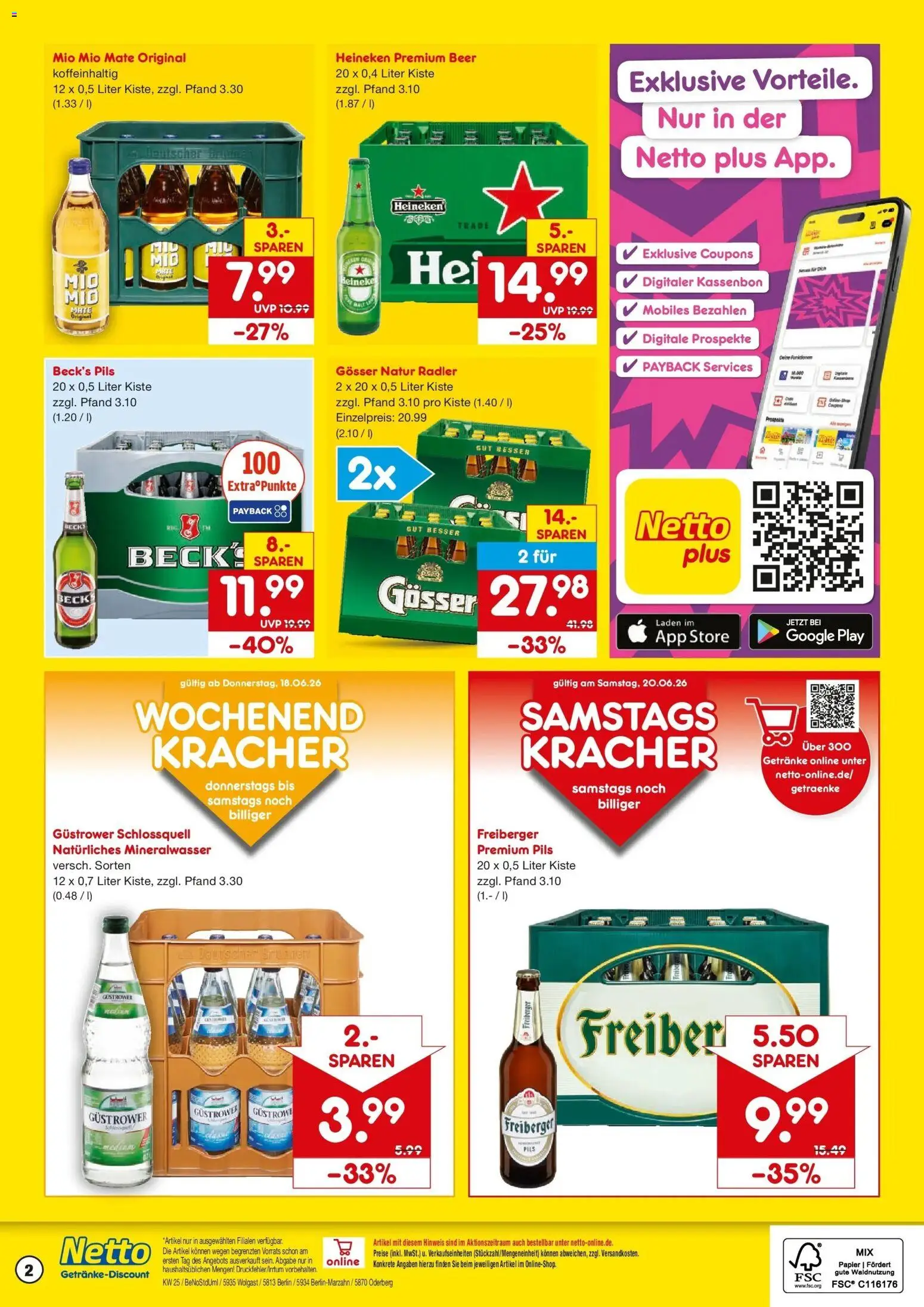 Netto Marken-Discount Prospekt Berlin – gültig ab 14.06.2026 | Seite: 2 | Produkte: Pils, Mio mio mate, Mineralwasser, Heineken