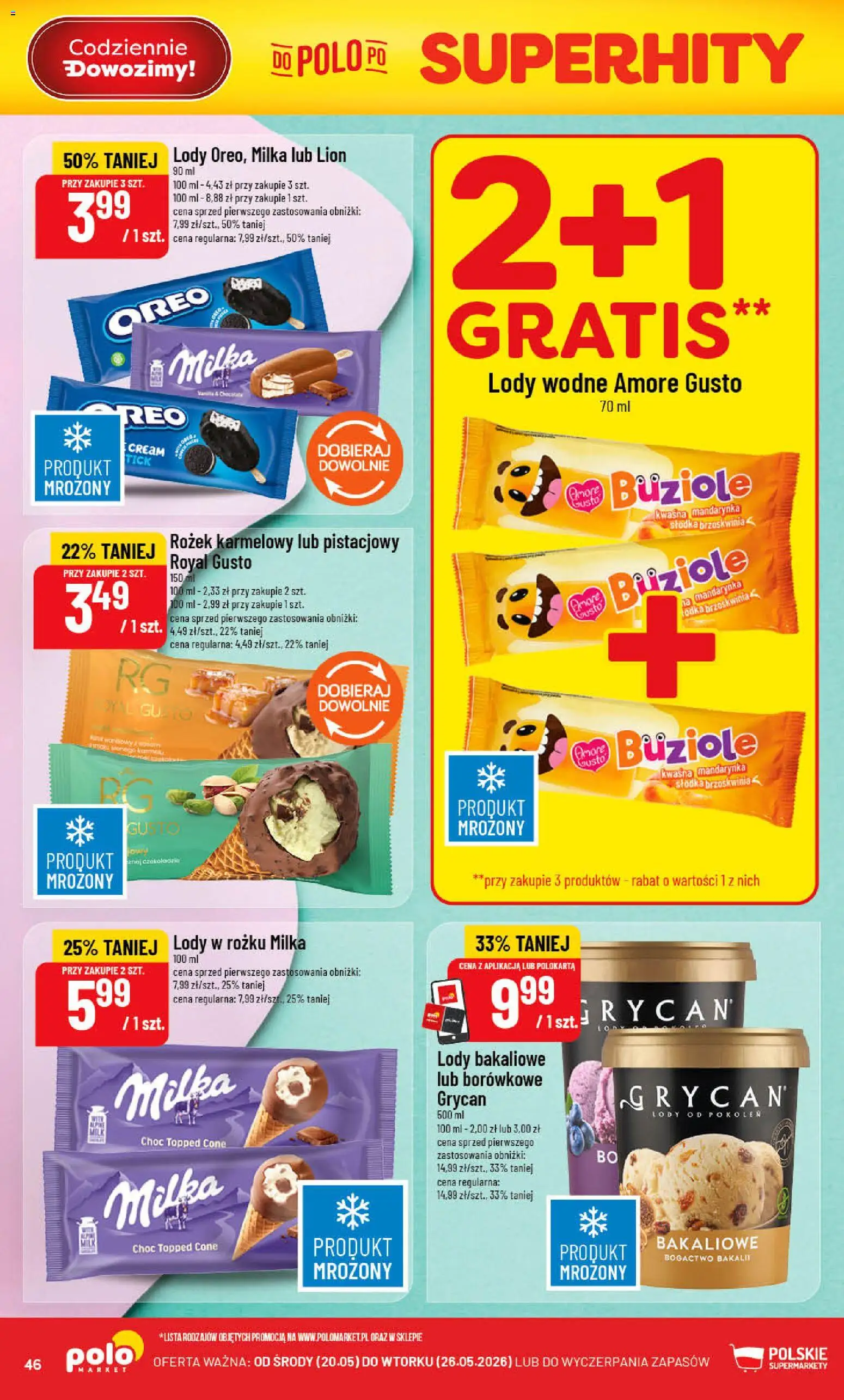 POLOmarket gazetka od 20.05.2026 | Strona: 46 | Produkty: Brzoskwinia, Milka, Lody
