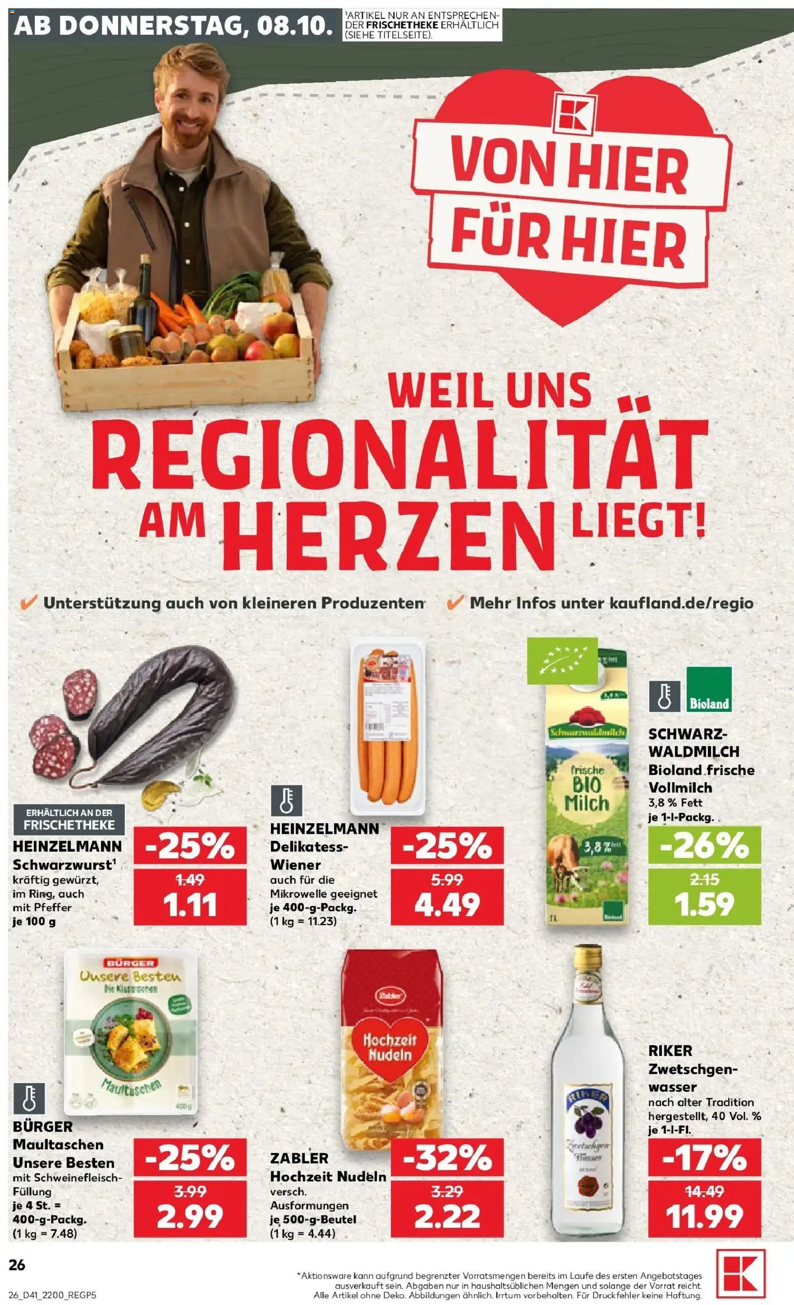 Prospekt Kaufland ab 08.10.2026 » Angebote Online zum Blättern | Seite: 26 | Produkte: Wasser, Pfeffer, Nudeln, Maultaschen
