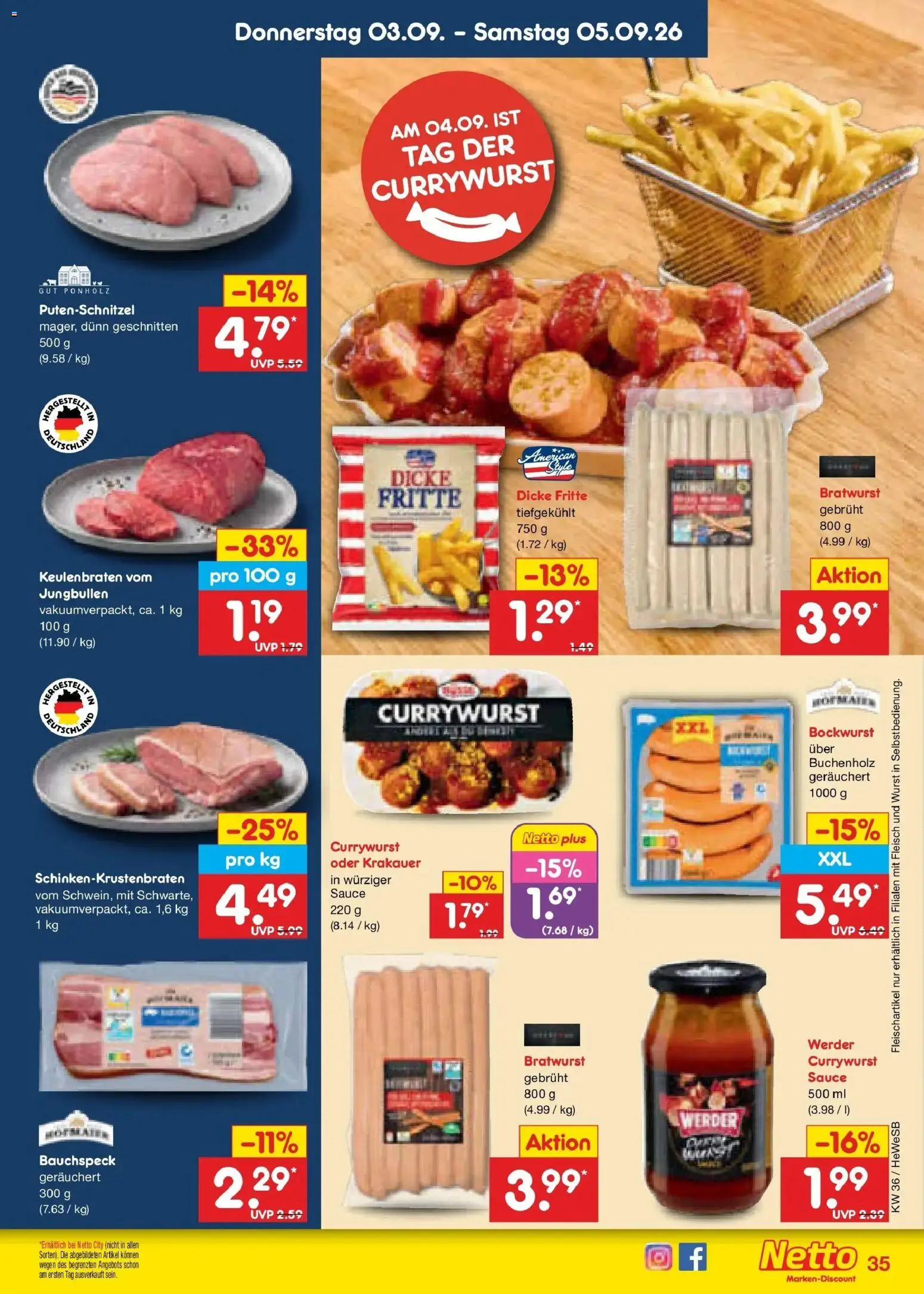 Netto Marken-Discount Prospekt Hamburg (ab 31.08.2026) » Angebote | Seite: 47 | Produkte: Bratwurst, Putenschnitzel, Wurst, Fleisch