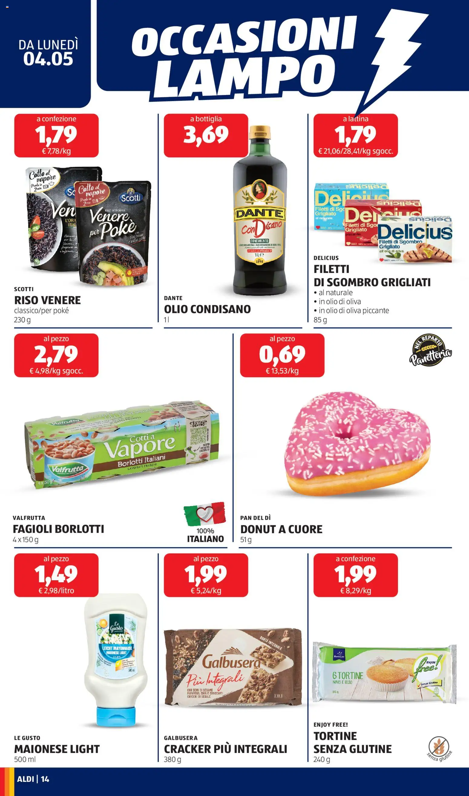 Volantino Aldi del 04.05.2026 | Pagina: 14 | Prodotti: Fagioli, Olio, Mais, Sgombro
