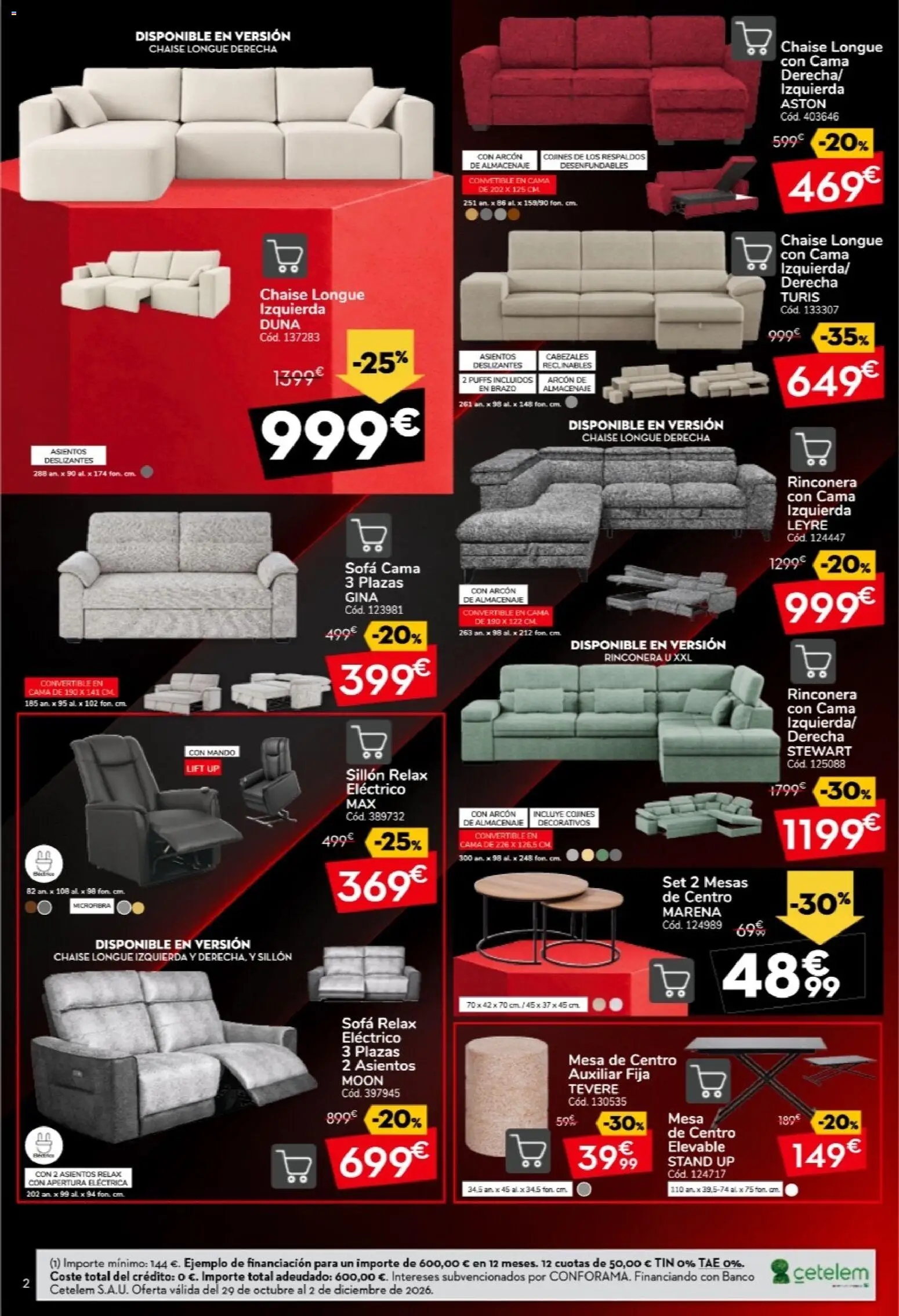 Conforama Black Friday │ válido desde el 29/10/2026 | Página: 2 | Productos: Sofá cama, Almacenaje, Sofá, Mesa
