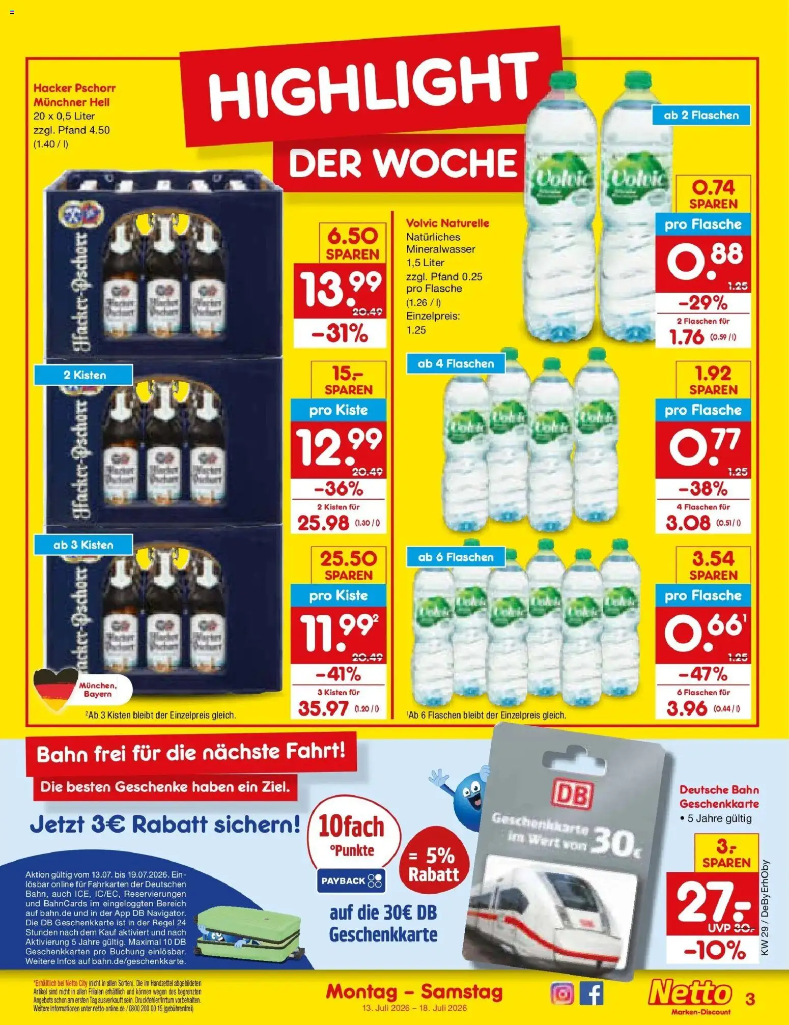 Netto Marken-Discount Prospekt Buttenwiesen – gültig ab 13.07.2026 | Seite: 3 | Produkte: Mineralwasser, Volvic