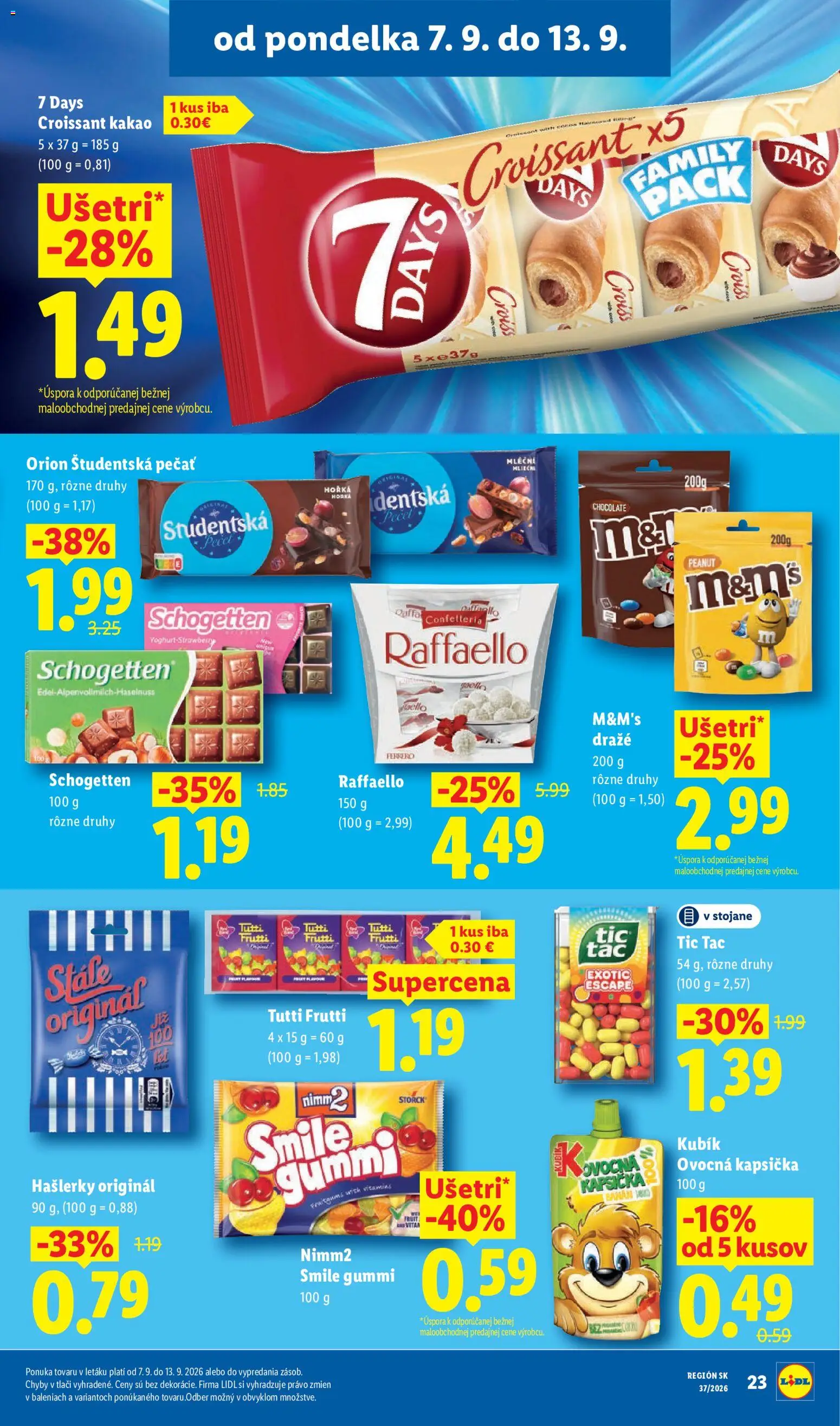 Nové Lidl akcie – leták je platný od 07.09.2026 | Strana: 25 | Produkty: Croissant, Študentská pečať, Raffaello, Kakao