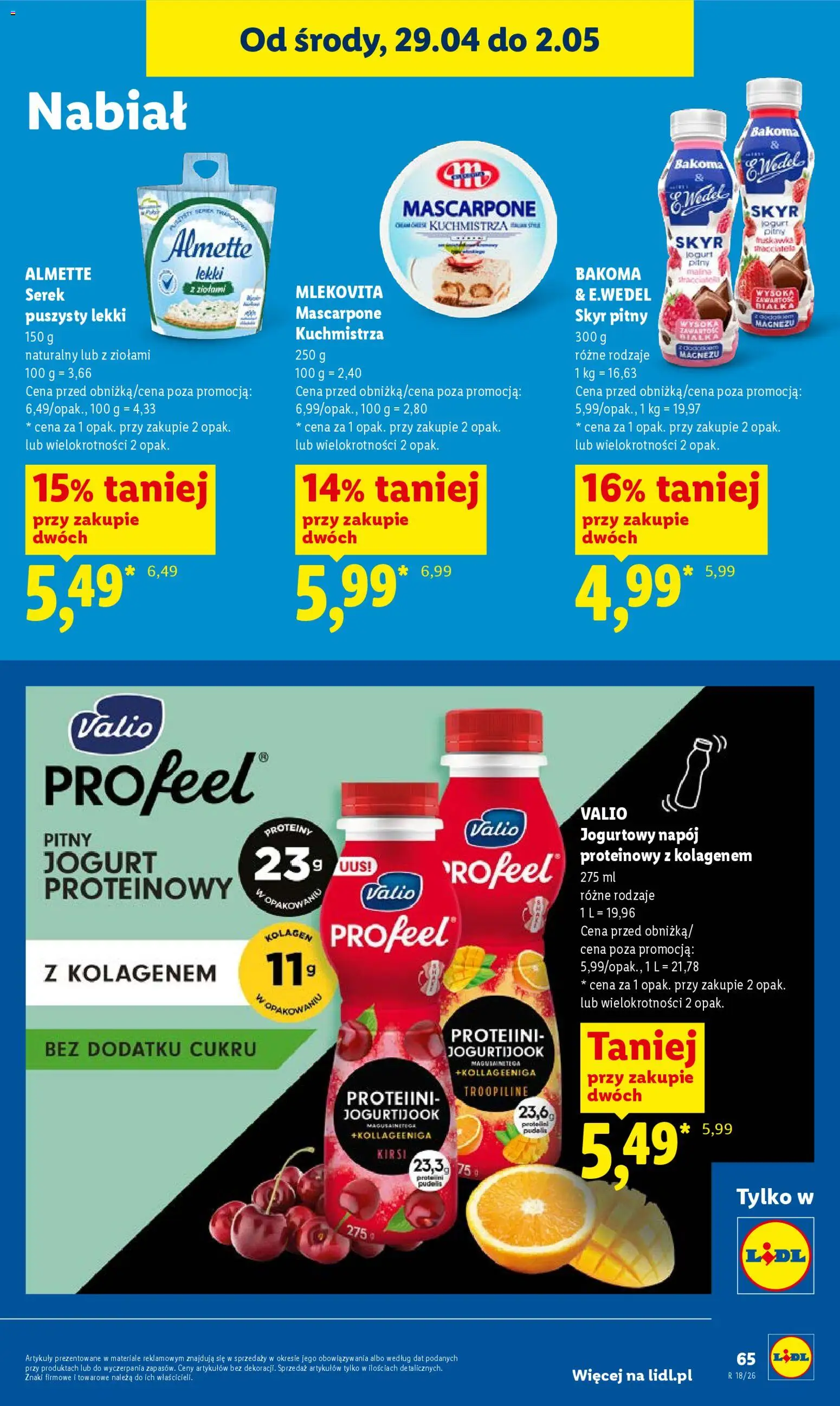 Lidl gazetka od 29.04.2026 | Strona: 65 | Produkty: Serek, Mascarpone, Jogurt, Skyr