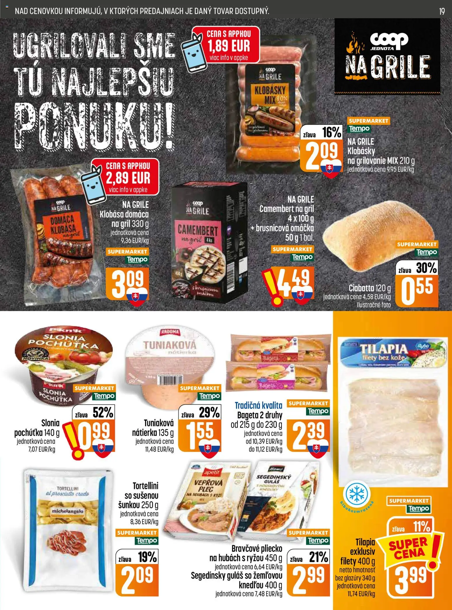 Nové COOP Jednota akcie – leták je platný od 09.07.2026 | Strana: 19 | Produkty: Gril, Klobása, Omáčka