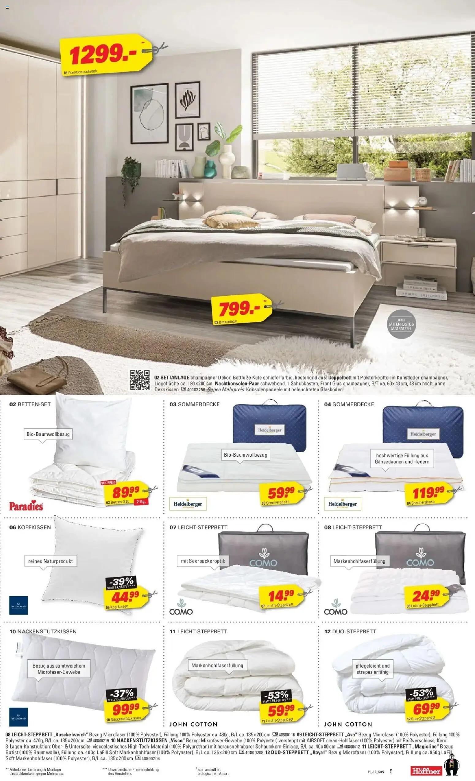Höffner Prospekt Cottbus-Willmersdorf – gültig ab 29.07.2026 | Seite: 5 | Produkte: Doppelbett, Kopfkissen, Bettenset