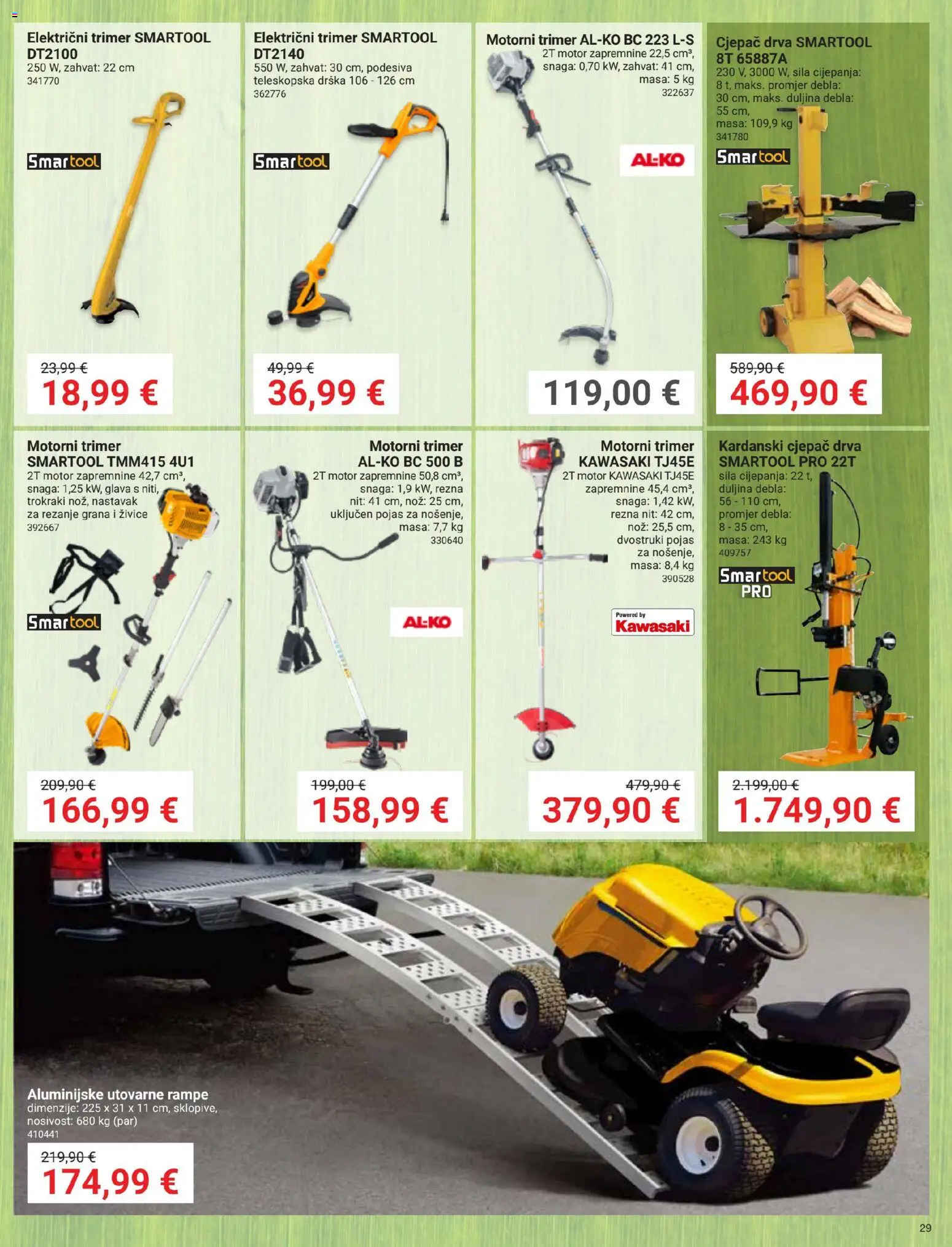 Pevex katalog | vrijedi od 27.08.2026 | Stranica: 29 | Proizvodi: Cjepač drva, Nož, Trimer, Pojas