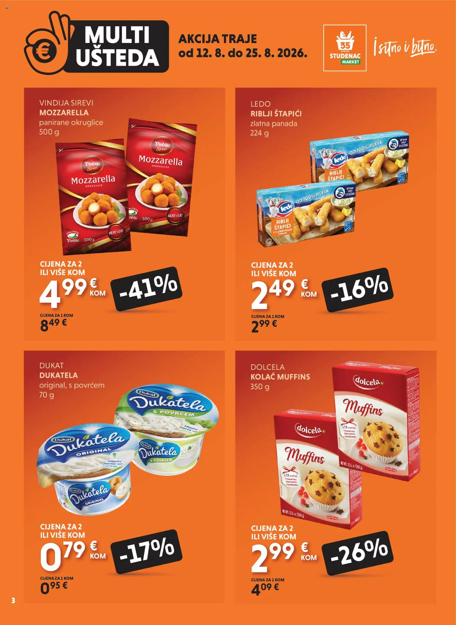 Studenac katalog | vrijedi od 12.08.2026 | Stranica: 3 | Proizvodi: Riblji štapići, Okruglice, Kolac, Štapići