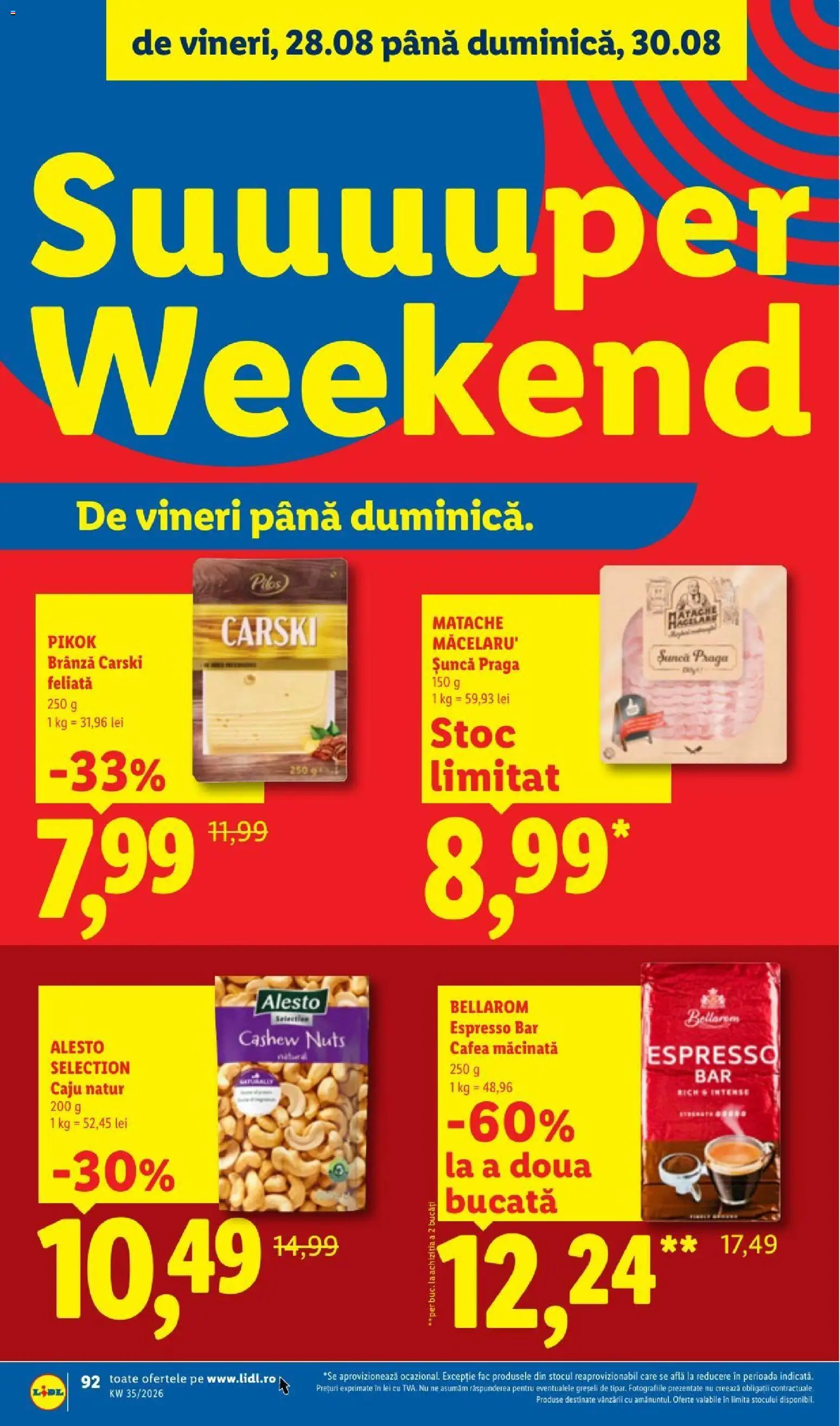 Noul catalog Lidl – valabil de la 24.08.2026 | Pagină: 92 | Produse: Sunca praga, Alesto selection, Cafea macinata, Șuncă