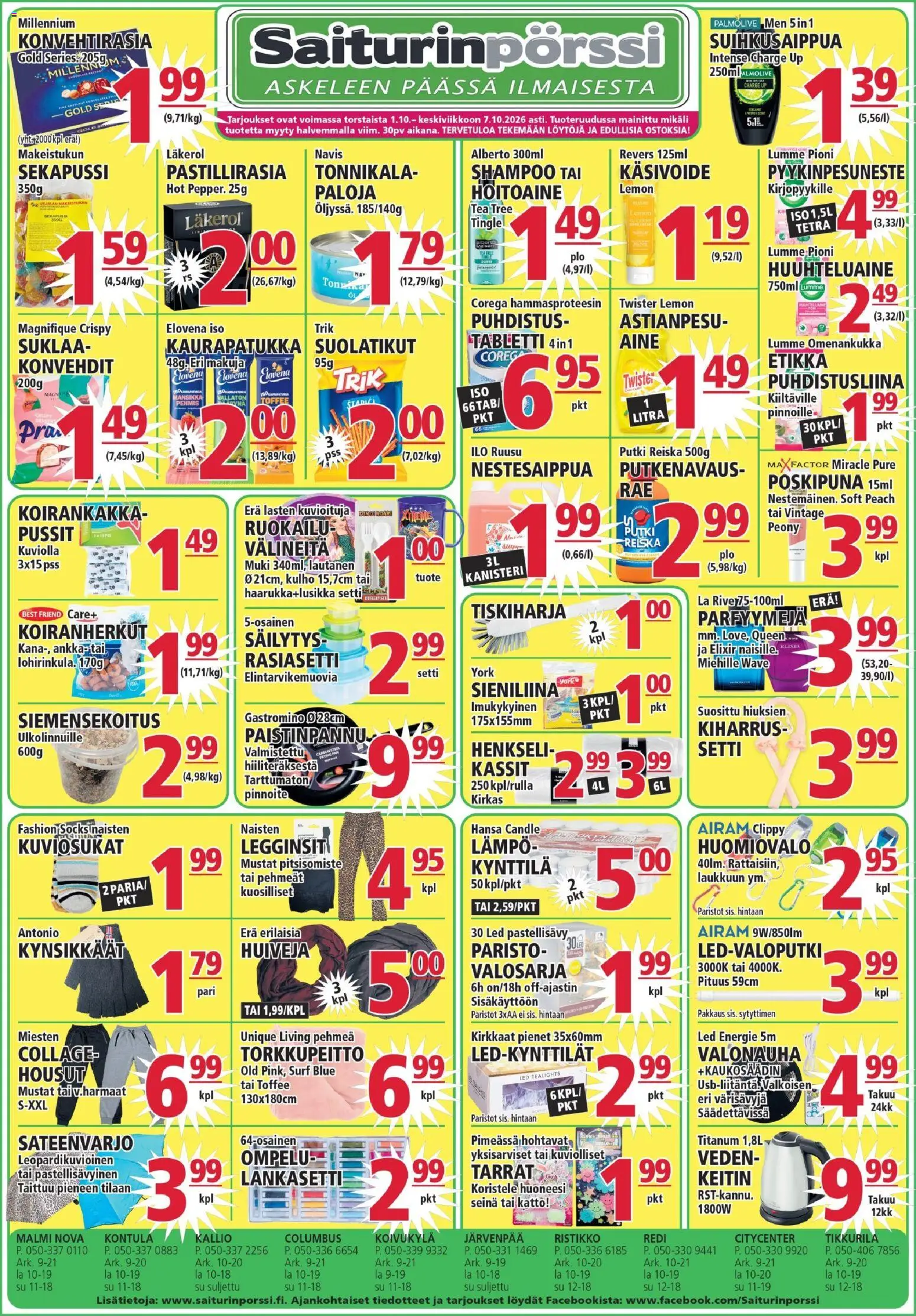 Saiturinpörssi tarjoukset – voimassa 01/10/2026 alkaen | Sivu: 1 | Tuotteet: Hoitoaine, Kaukosäädin, Tiskiharja, Lautanen