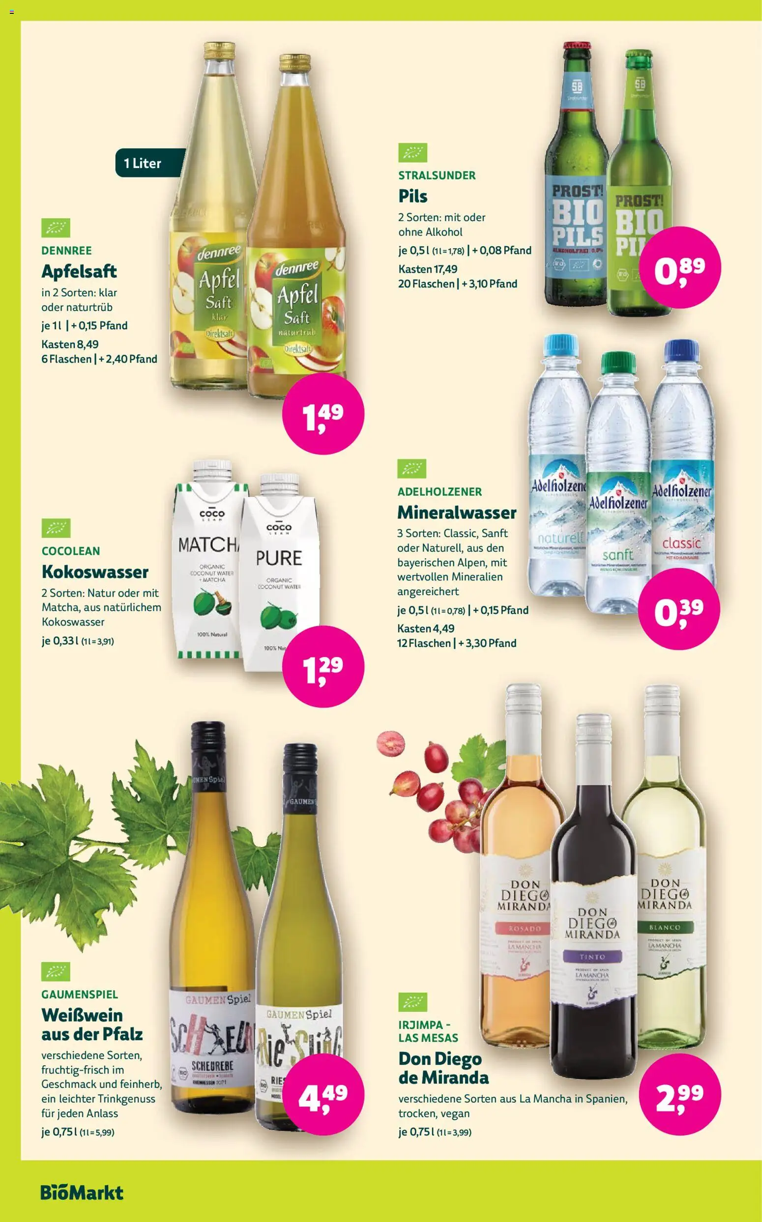 BioMarkt Prospekt – gültig ab 26.08.2026 | Seite: 12 | Produkte: Spiel, Weißwein, Adelholzener, Mineralwasser