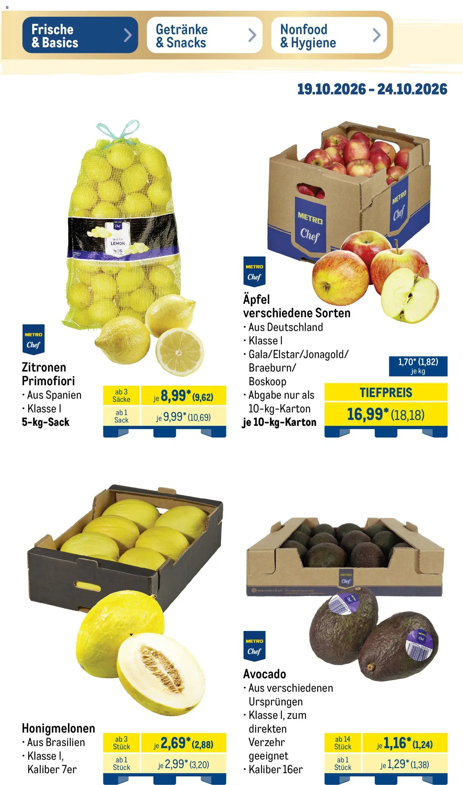 Metro NonFood-Angebote – gültig ab 19.10.2026 | Seite: 38 | Produkte: Äpfel, Avocado, Zitronen