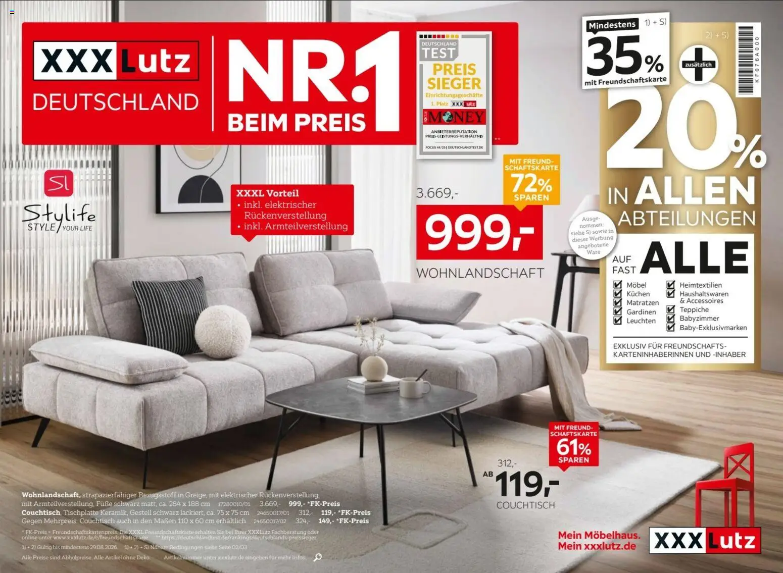 XXXLutz Nr. 1 beim Preis – gültig ab 15.08.2026 | Seite: 1 | Produkte: Wohnlandschaft, Couchtisch, Kuchen