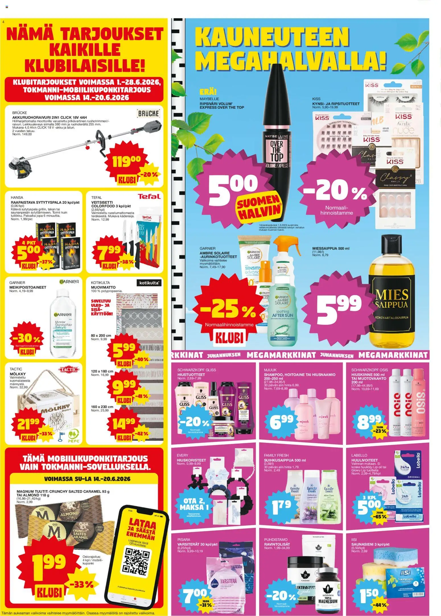 Tokmanni tarjoukset – voimassa 15.06.2026 alkaen | Sivu: 4 | Tuotteet: Mölkky, Shampoo, Hiusnaamio, Akku