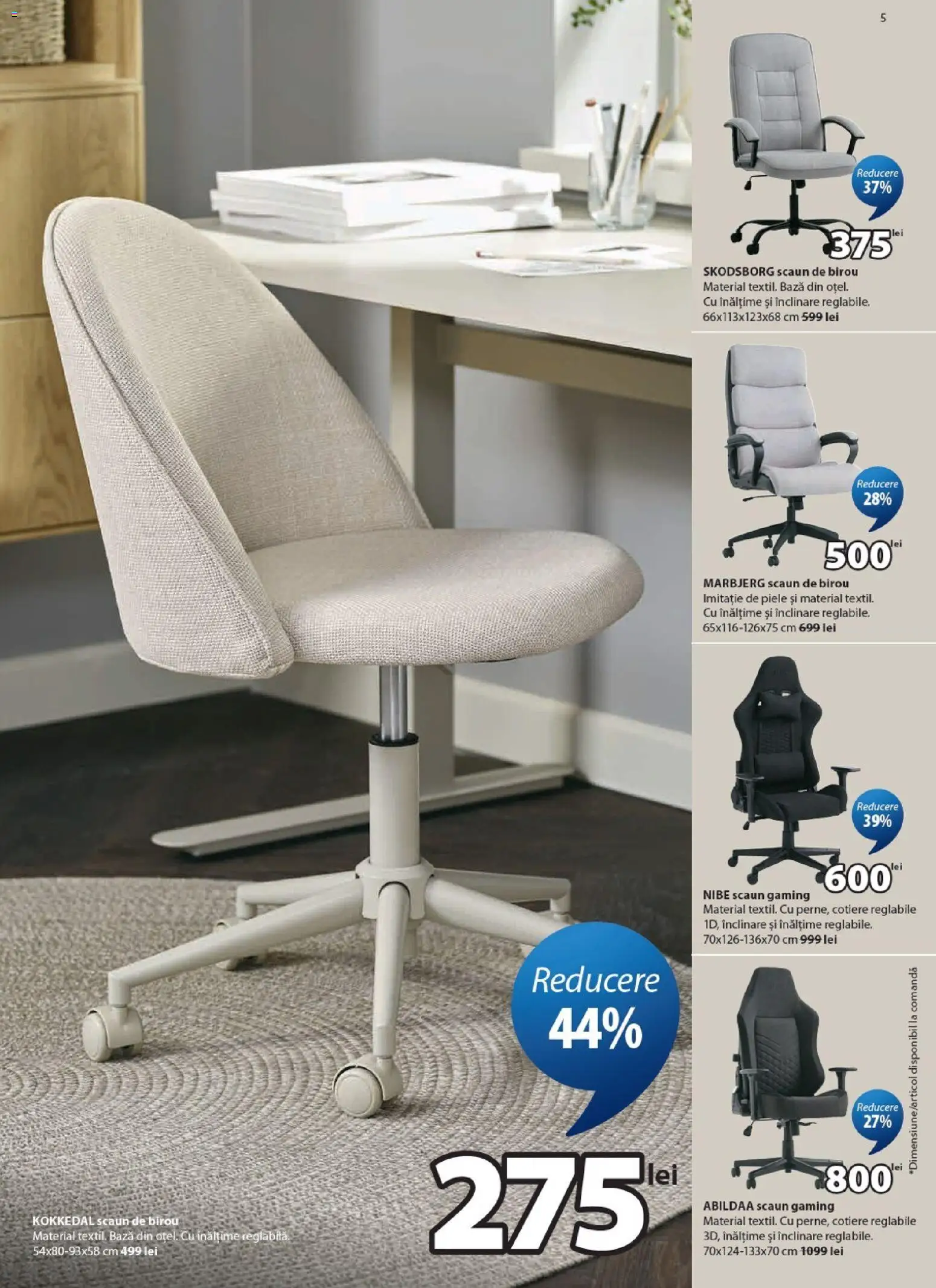 Noul catalog JYSK – valabil de la 04.08.2026 | Pagină: 5 | Produse: Scaun gaming, Çikolatalı gofret, Scaun, Scaun de birou