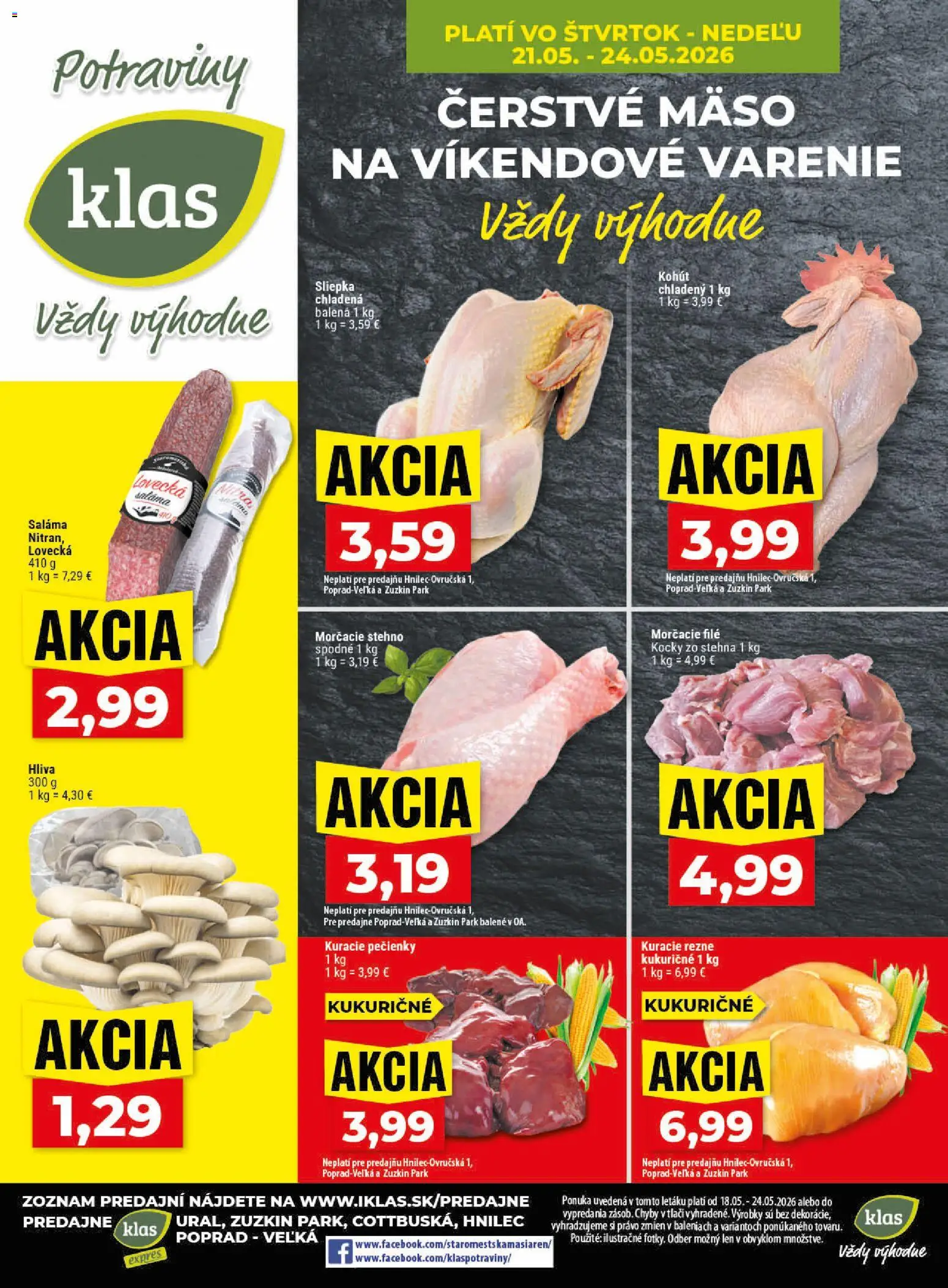 Nové Klas akcie – leták je platný od 18.05.2026 | Strana: 29 | Produkty: Saláma, Kuracie rezne