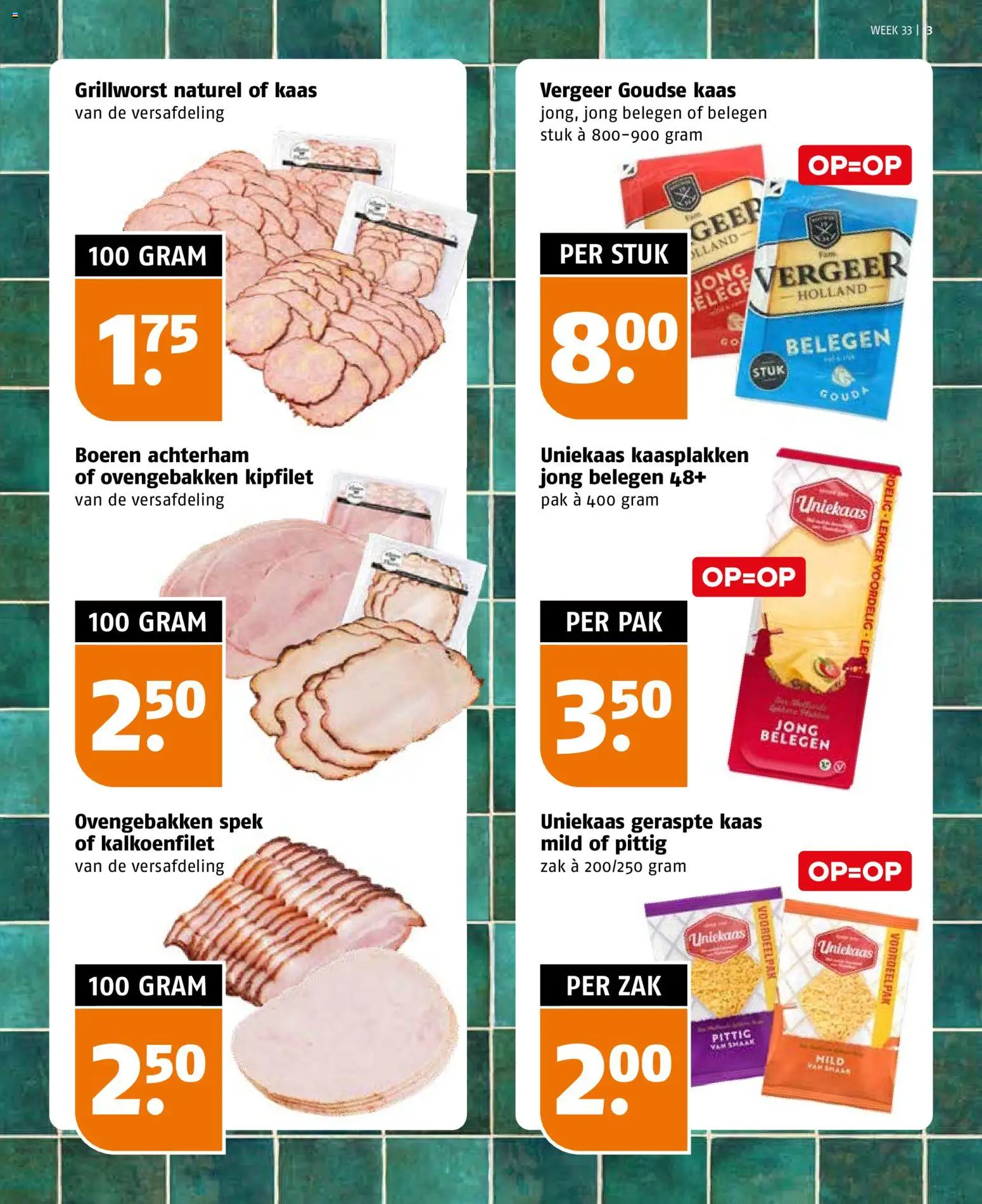 {H1} | Pagina: 13 | Producten: Kalkoenfilet, Kaas, Zak, Geraspte kaas