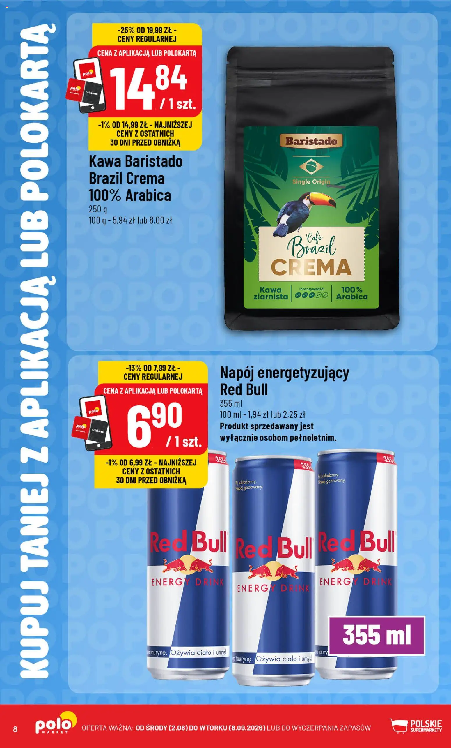 POLOmarket gazetka - Kupuj taniej od 02.09.2026 | Strona: 8 | Produkty: Red bull, Kawa