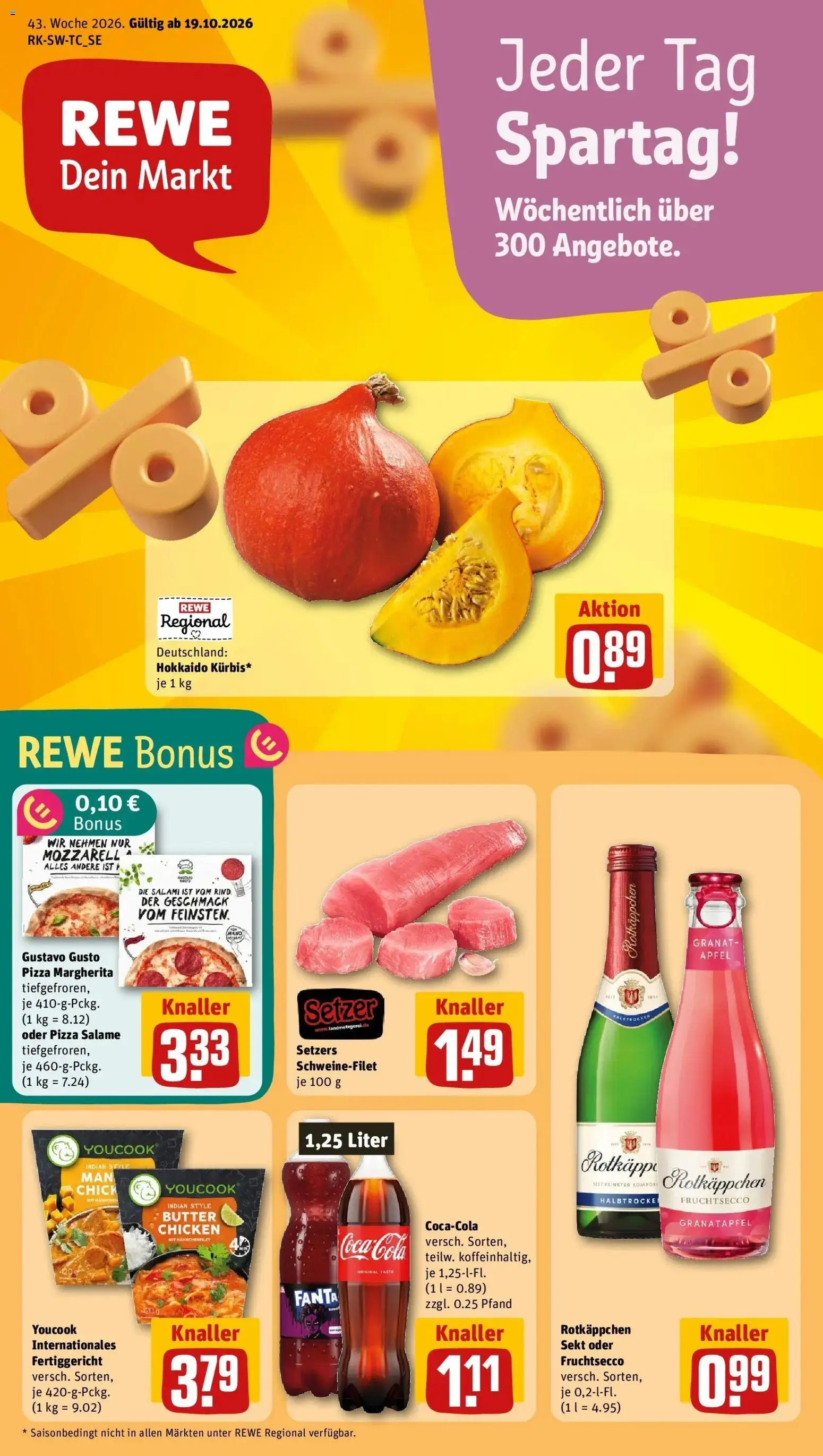 REWE Prospekt ab 19.10.2026 zum Blättern » Angebote | Seite: 1 | Produkte: Gustavo gusto, Granatapfel, Butter, Salami