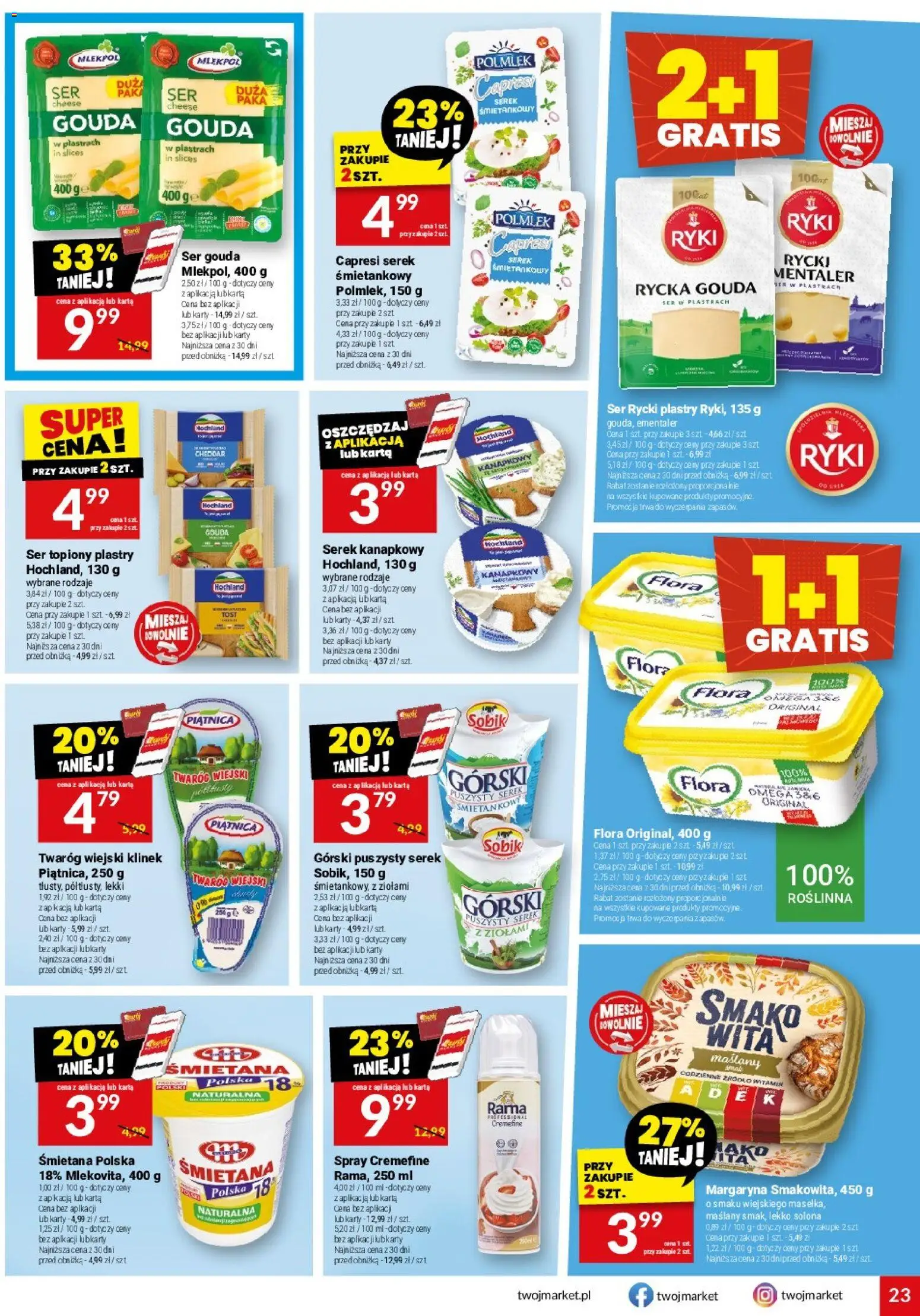 Twój Market gazetka od 08.07.2026 | Strona: 23 | Produkty: Serek, Margaryna, Śmietana, Twaróg