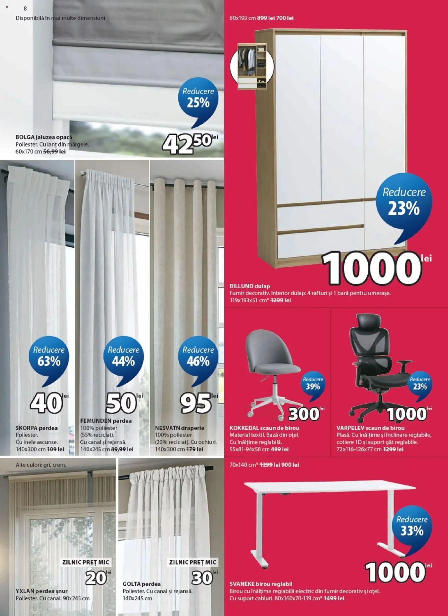 Noul catalog JYSK – valabil de la 09.07.2026 | Pagină: 8 | Produse: Çikolatalı gofret, Scaun, Scaun de birou, Perdea
