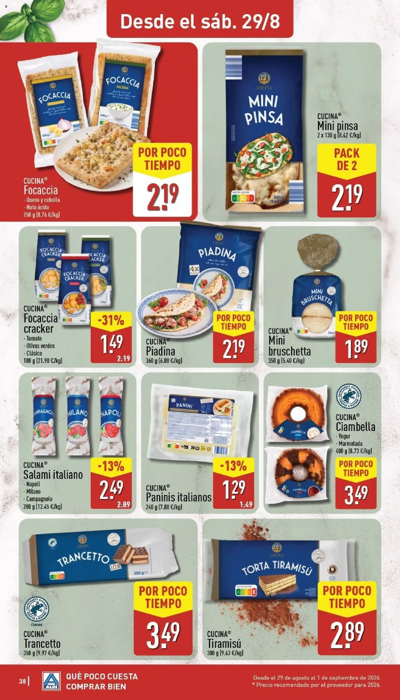 Aldi folleto Canarias │ válido desde el 24/08/2026 | Página: 38 | Productos: Tiramisú, Nata, Salami, Cacao