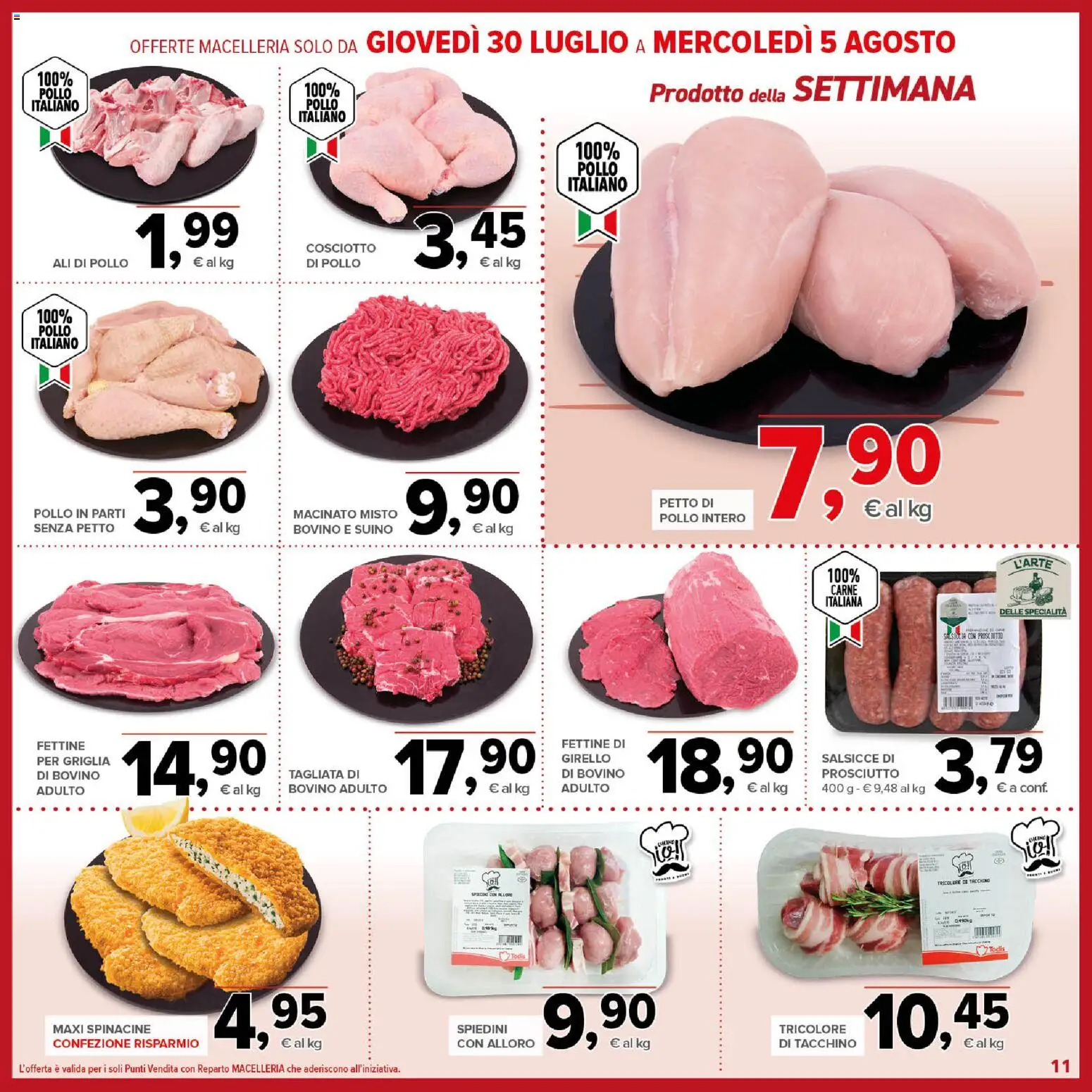 Volantino Todis del 23/07/2026 | Pagina: 11 | Prodotti: Pollo, Suino, Prosciutto, Spiedini