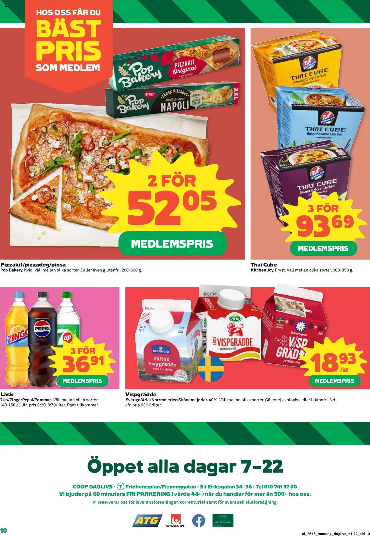 Coop Daglivs reklamblad aktuell från 13.04.2026 | Sida: 10 | Produkter: Pepsi, Pizzakit, Spel, Vispgrädde