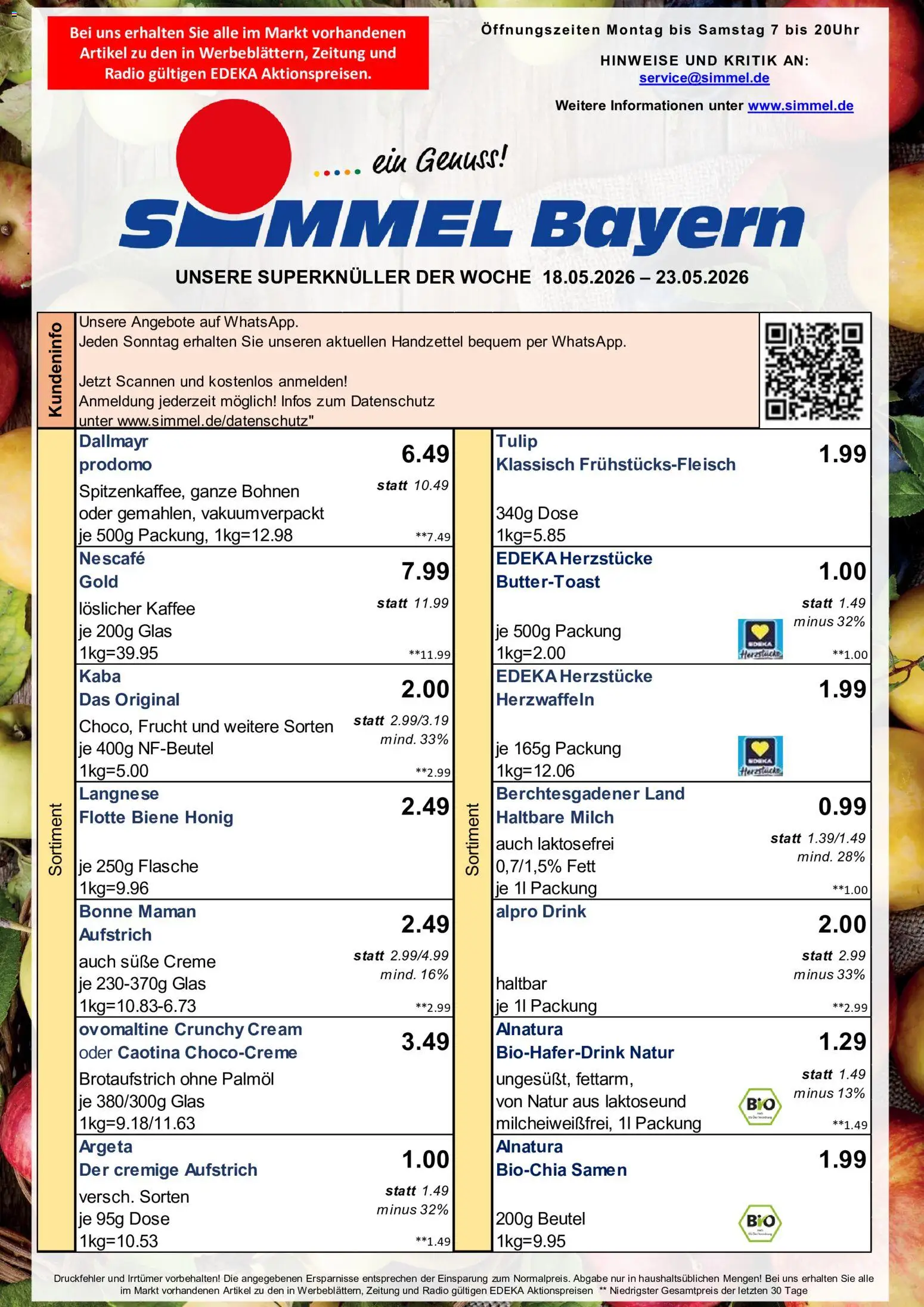 Simmel Bayern – gültig ab 18.05.2026 | Seite: 1 | Produkte: Langnese, Kaffee, Alpro, Dallmayr prodomo