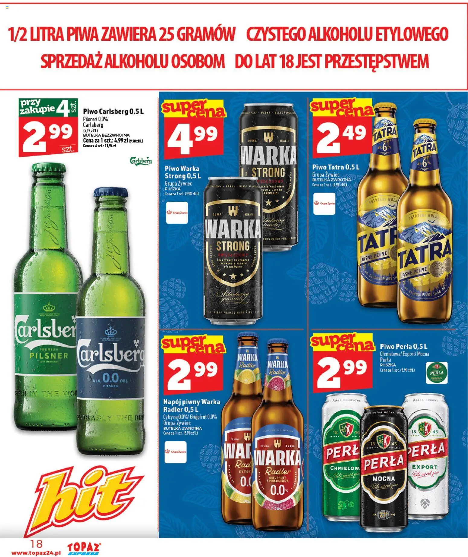Topaz gazetka - Express od 13.08.2026 | Strona: 18 | Produkty: Carlsberg, Warka, Piwo Carlsberg, Grejpfrut