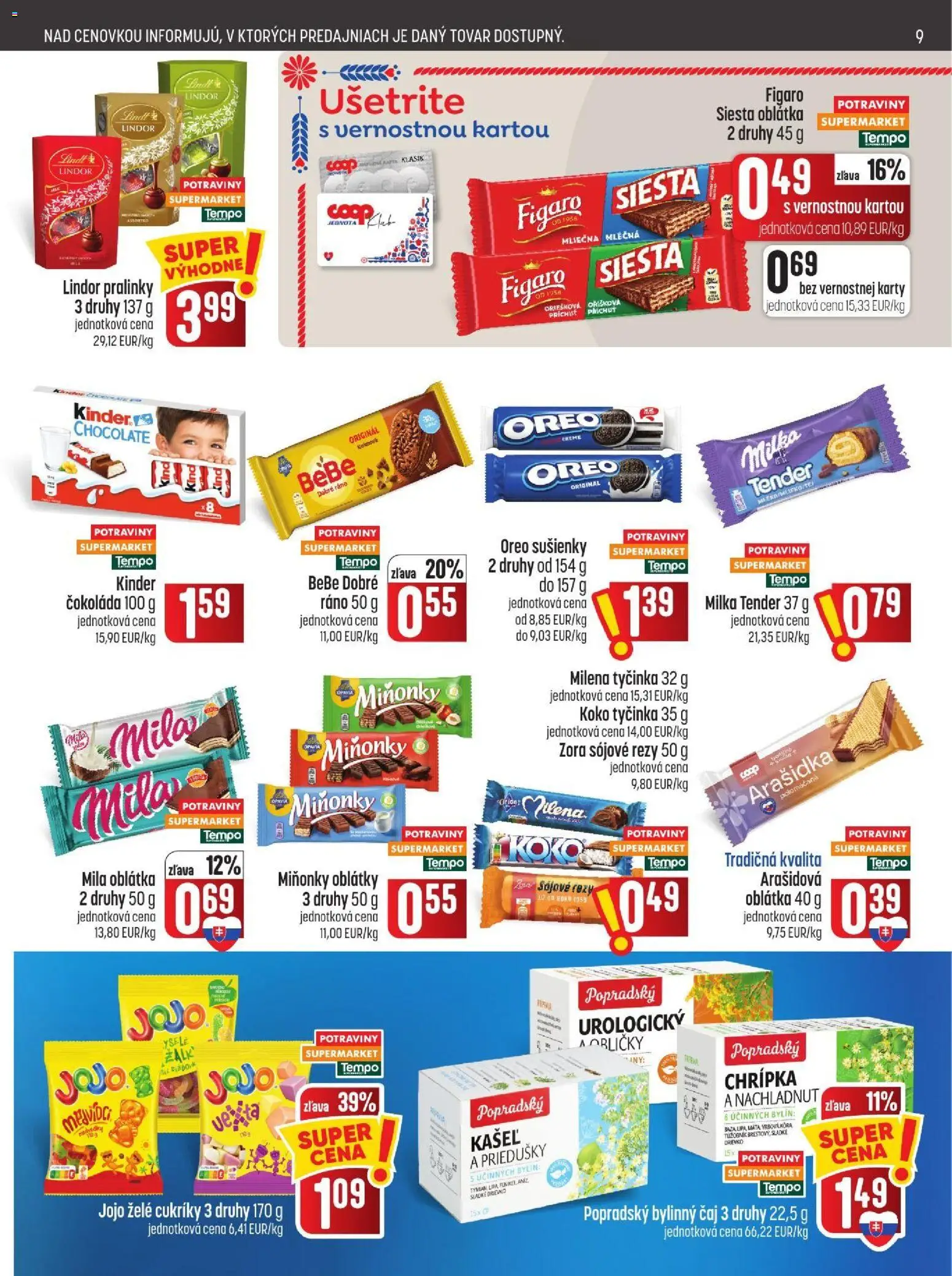 Nové COOP Jednota akcie – leták je platný od 29.10.2026 | Strana: 9 | Produkty: Čaj, Sušienky, Čokoláda, Milka
