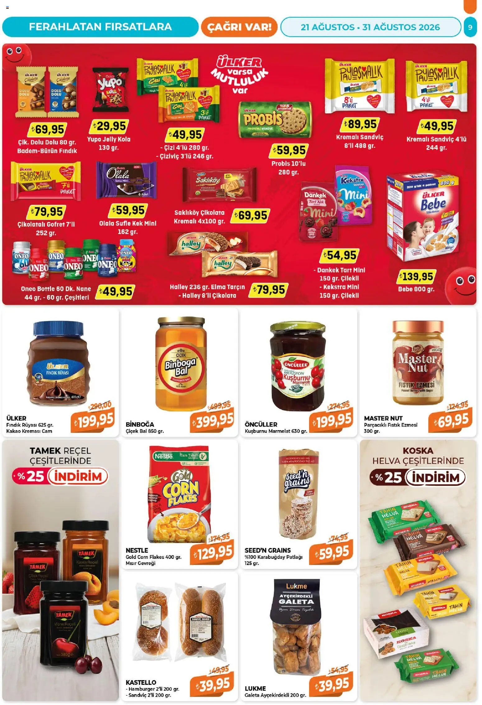 Çağrı Market Katalog - 21 Ağustos 2026 tarihinden itibaren geçerlidir | Sayfa: 9 | Ürünler: Çikolata, Marmelat, Kuşburnu, Nane