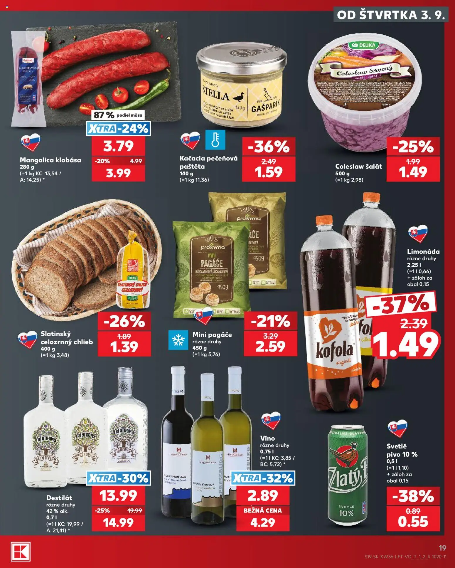 Nové Kaufland akcie – leták je platný od 03.09.2026 | Strana: 19 | Produkty: Pivo, Klobása, Destilát, Paštéta