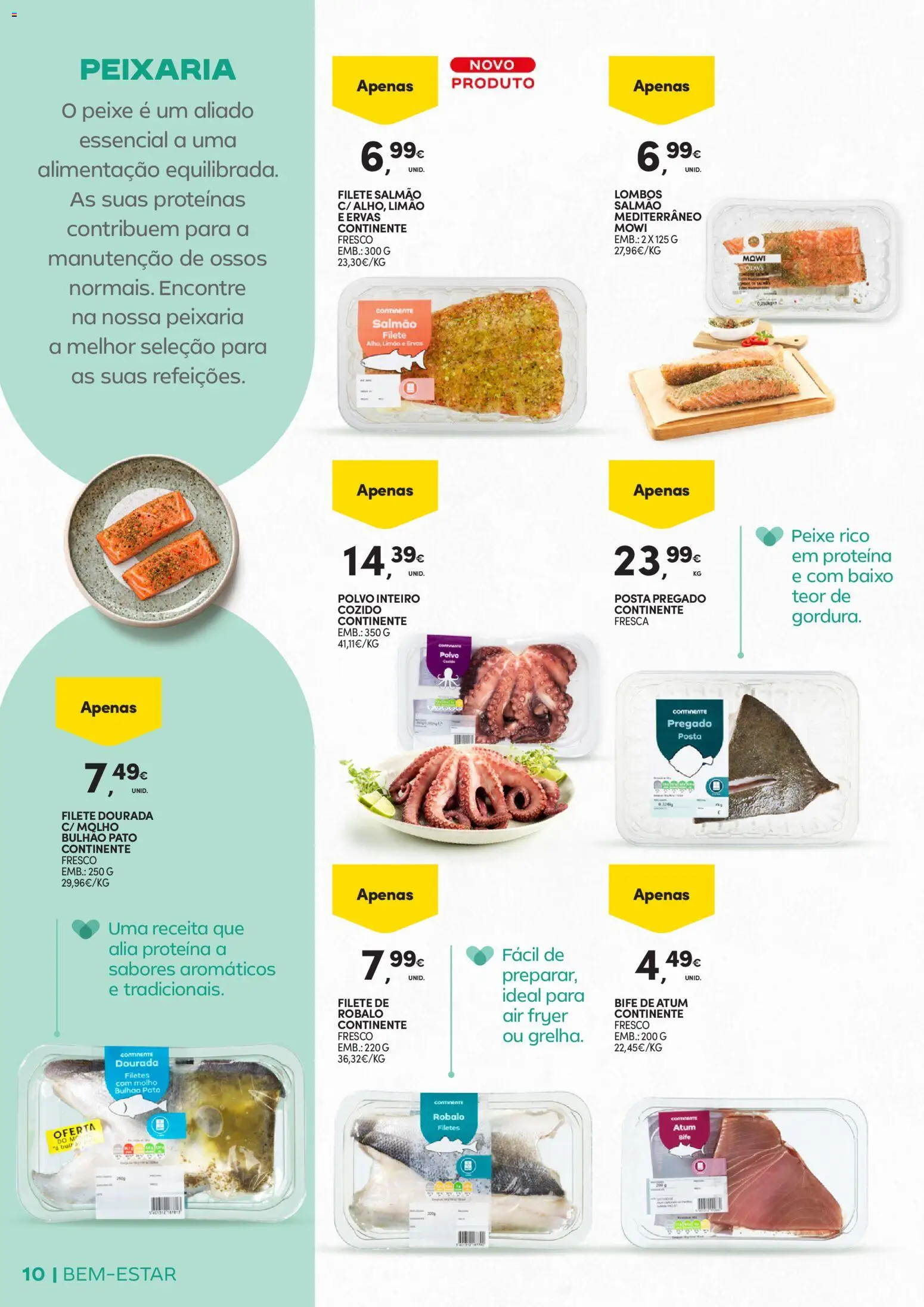 Continente Bem-Estar Assim toda a gente come melhor │ válido de 20/10/2026 | Página: 10 | Produtos: Dourada, Polvo, Bife, Filete