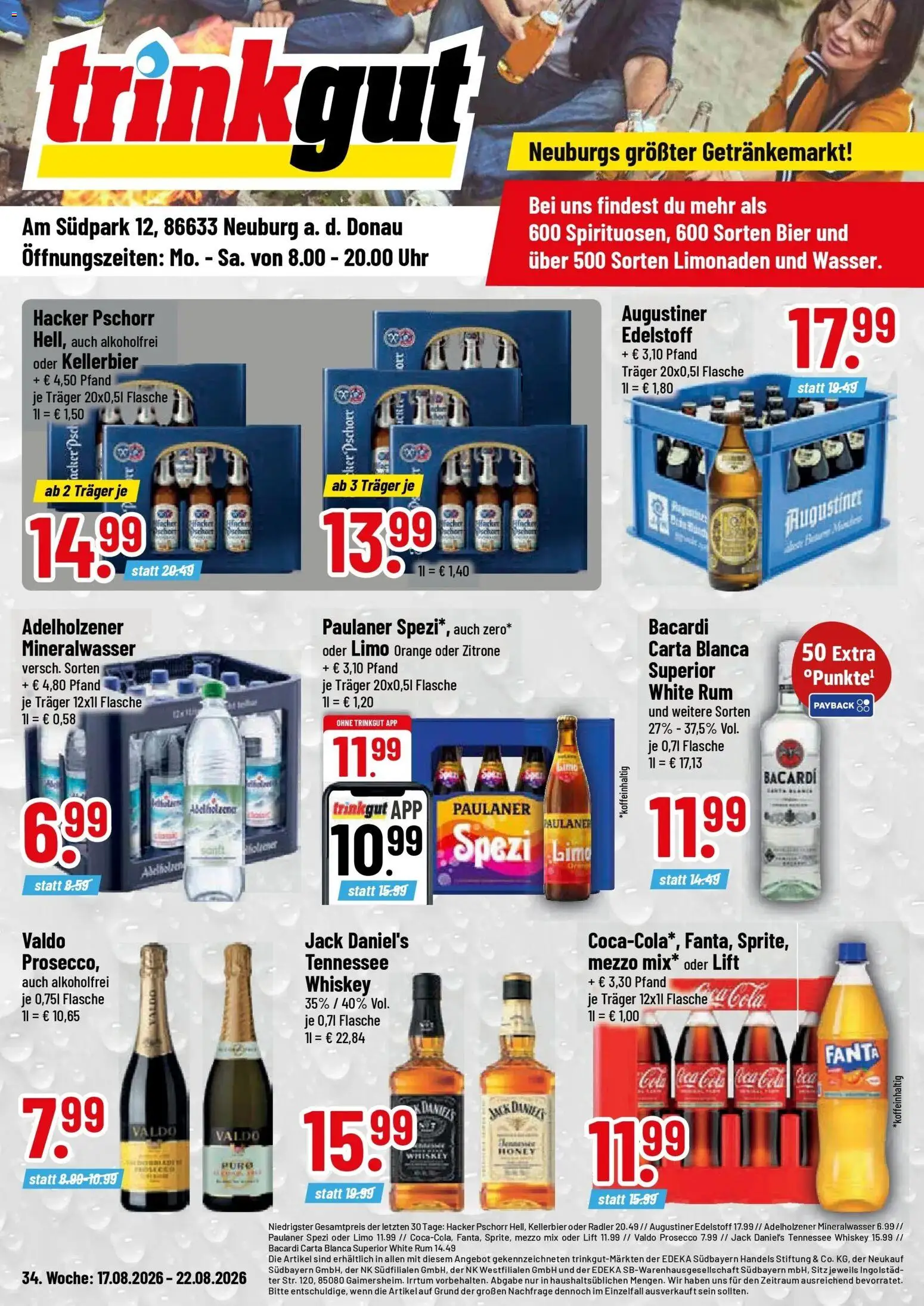 Trinkgut Prospekt Neuburg An Der Donau (ab 17.08.2026) » Angebote online | Seite: 1 | Produkte: Coca cola, Prosecco, Whiskey, Uhr
