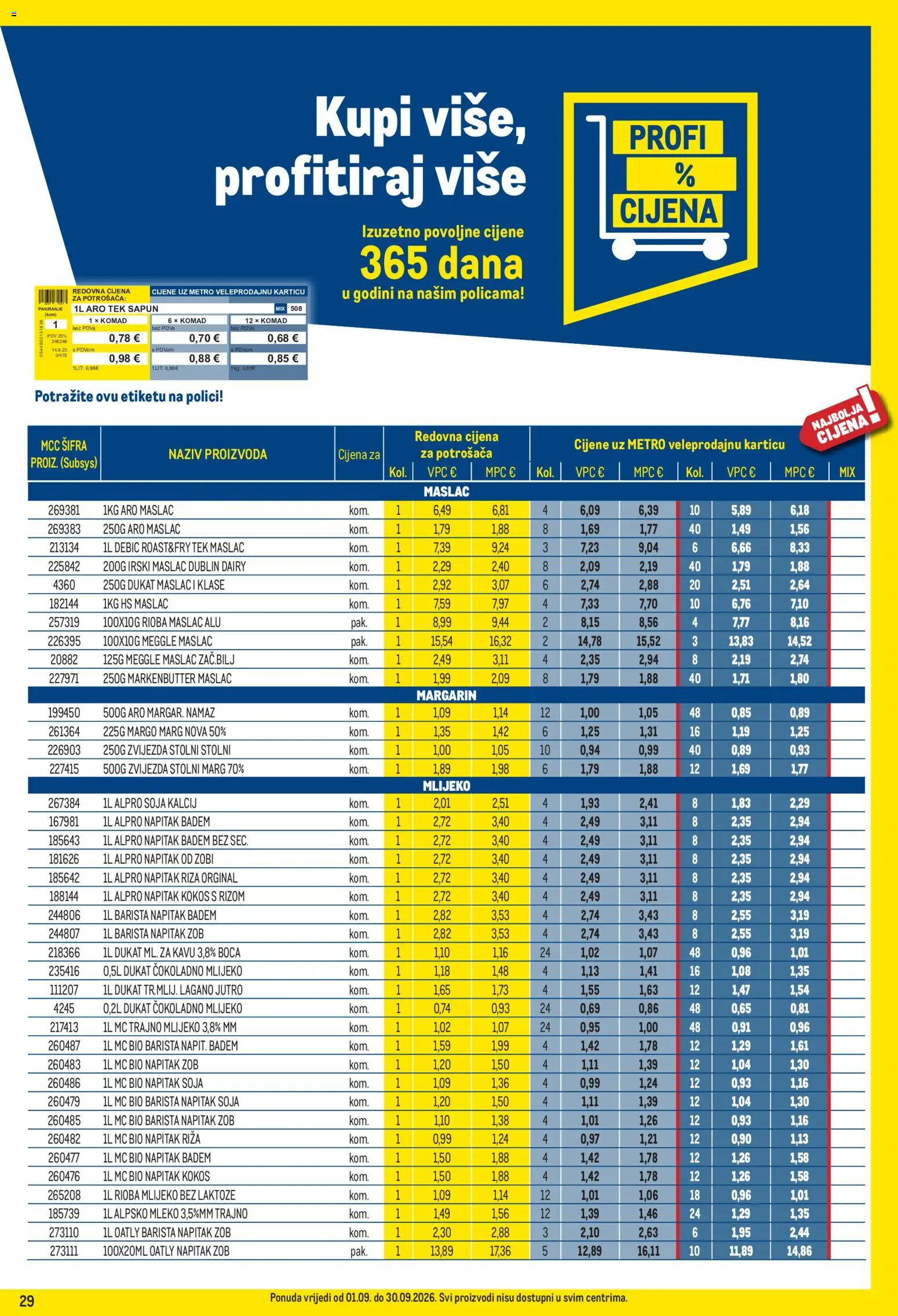 Metro katalog | vrijedi od 01.09.2026 | Stranica: 29 | Proizvodi: Mlijeko, Maslac, Sapun, Kokos