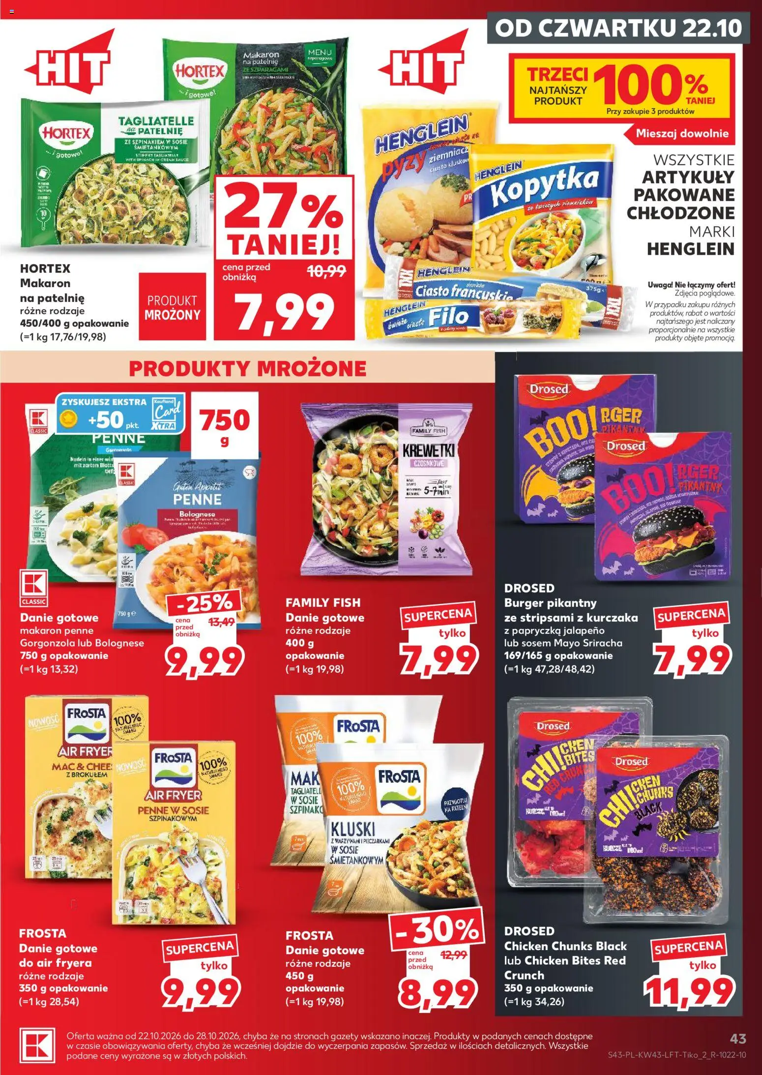 Kaufland Polsko leták od 22.10.2026 | Strana: 43 | Produkty: Penne, Burger, Sriracha, Gorgonzola