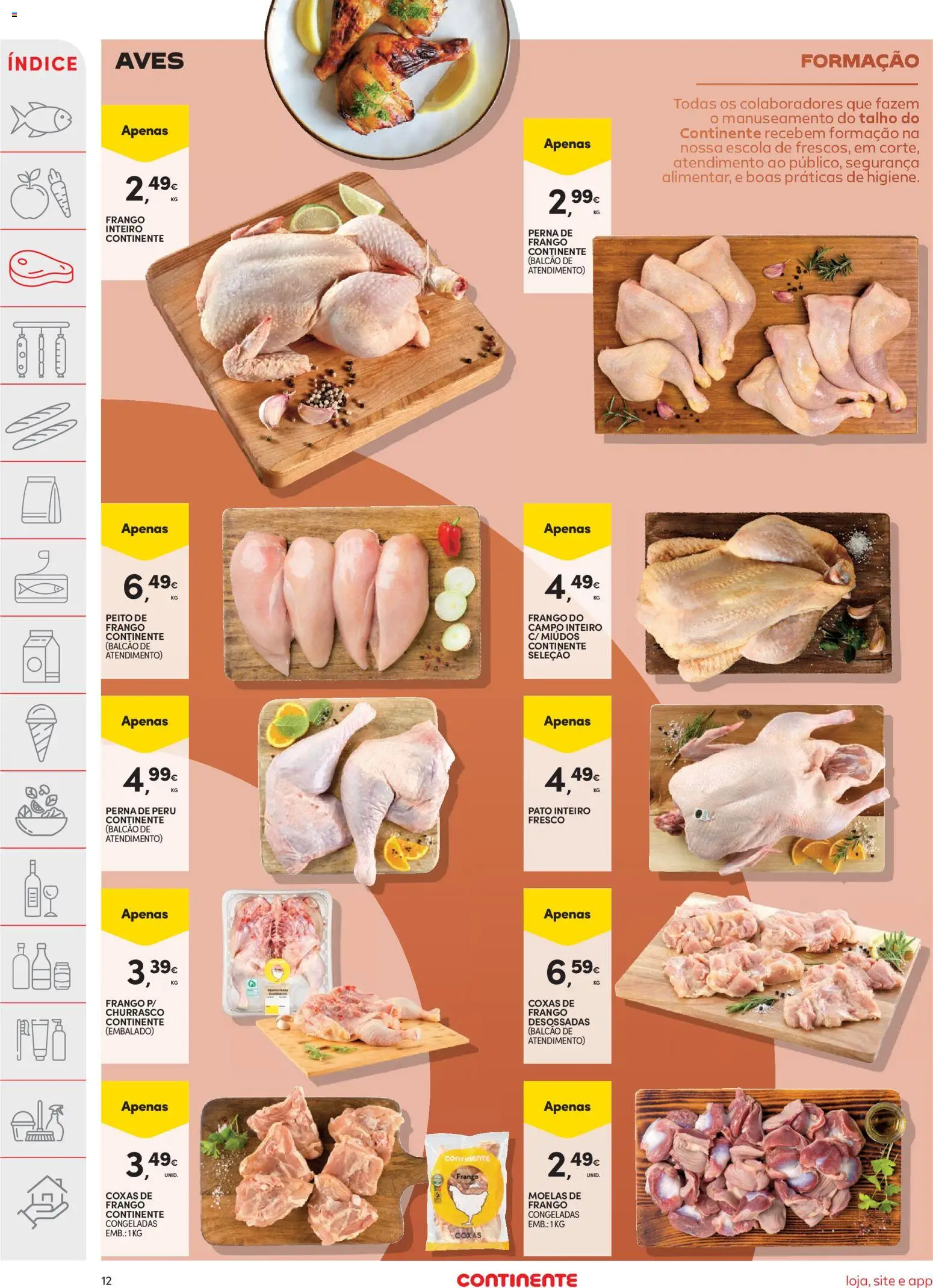 Continente folheto │ válido de 04/08/2026 | Página: 12 | Produtos: Peito de frango, Frango, Peru, Moelas